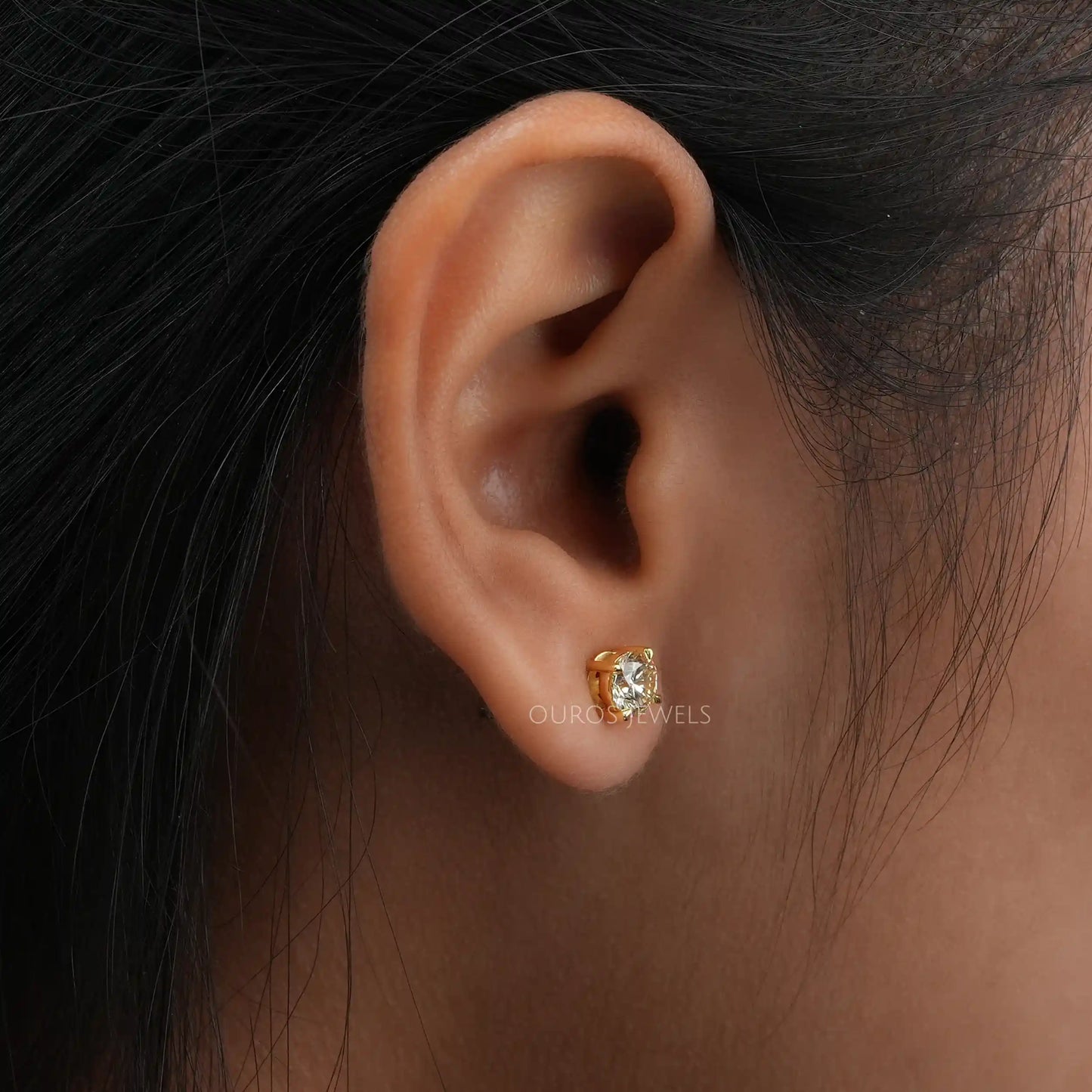 Yellow Round Cut Screw Back Earrings