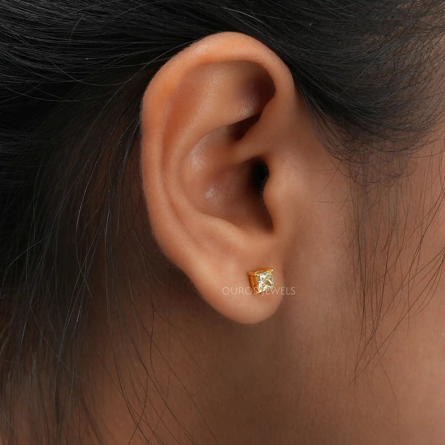 Yellow Princess Cut Lab Diamond Stud Earrings