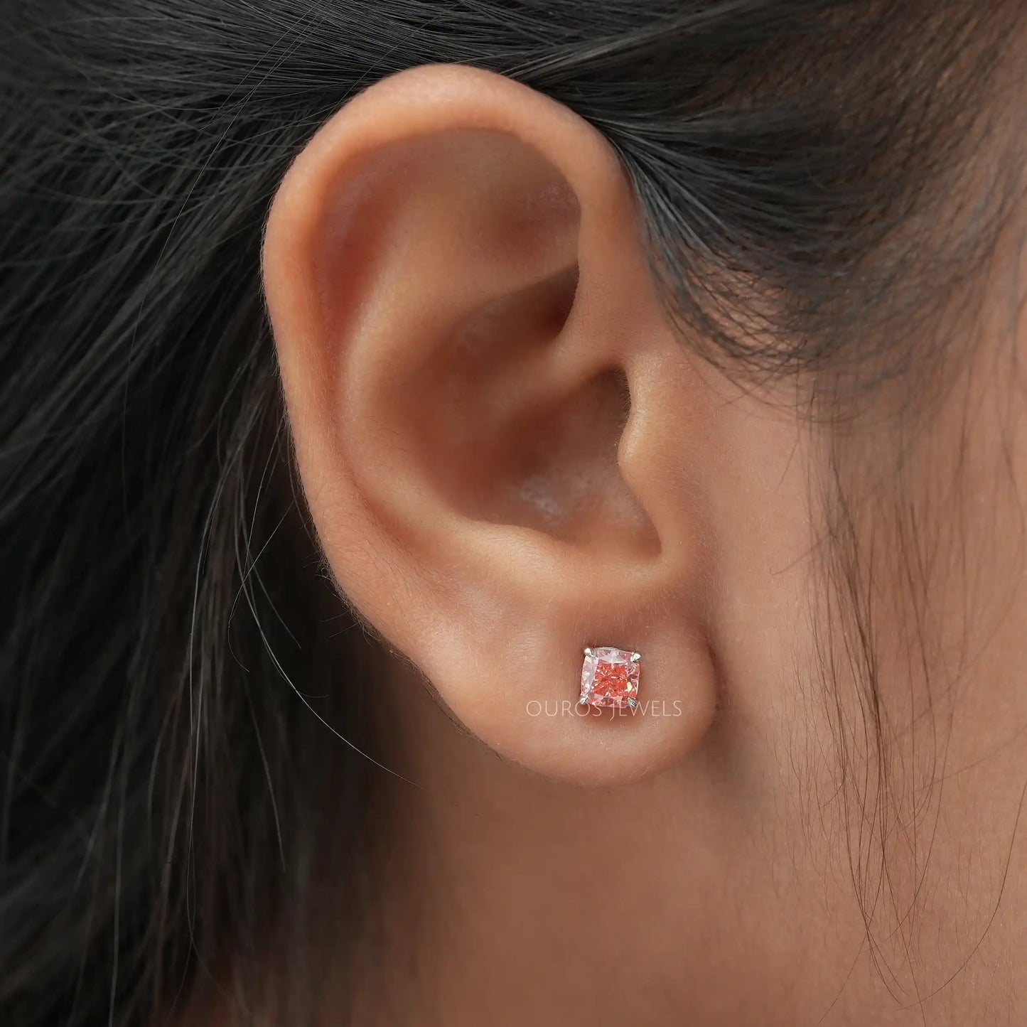 Pink Cushion Screw Back Earrings