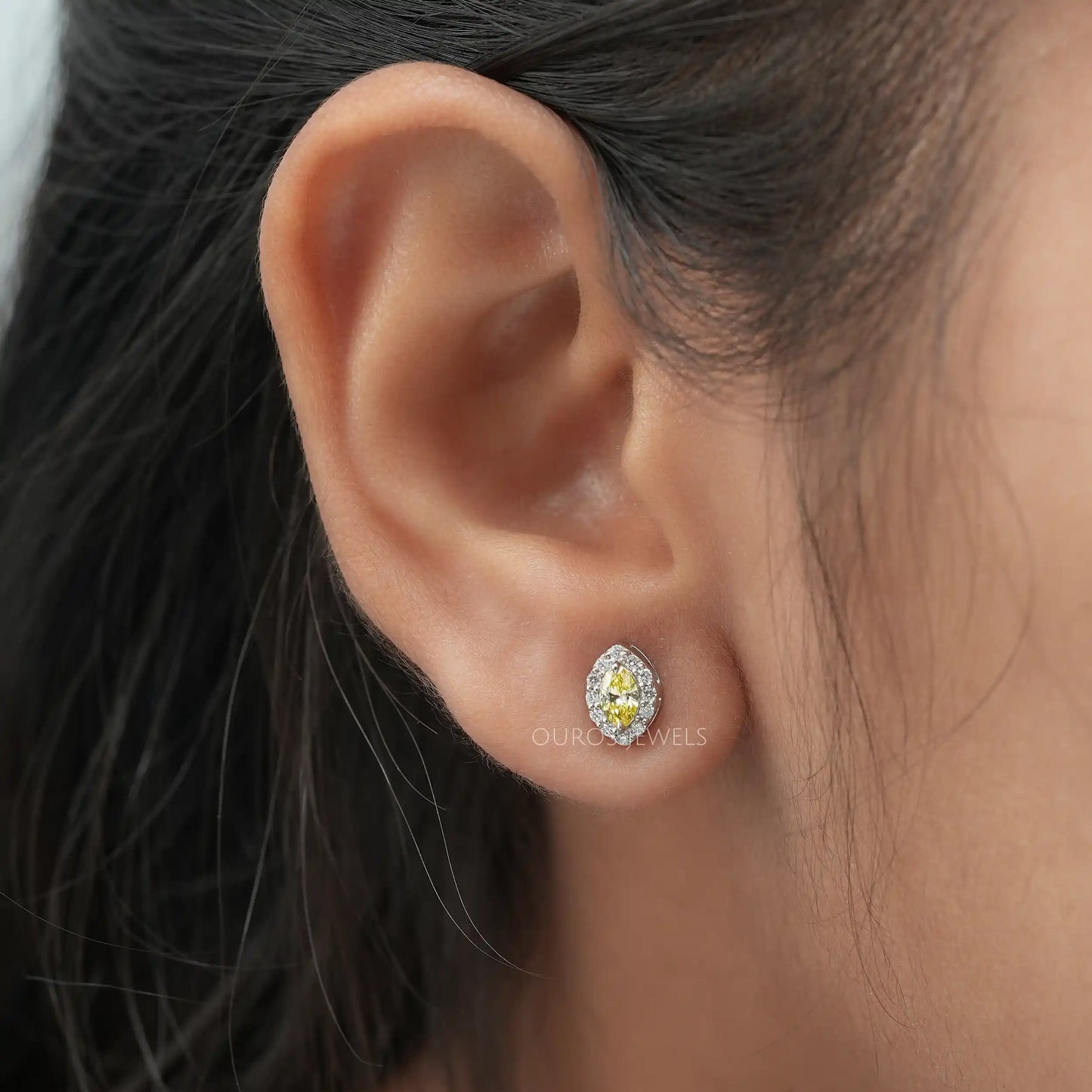 Yellow Marquise Cut Halo Studs