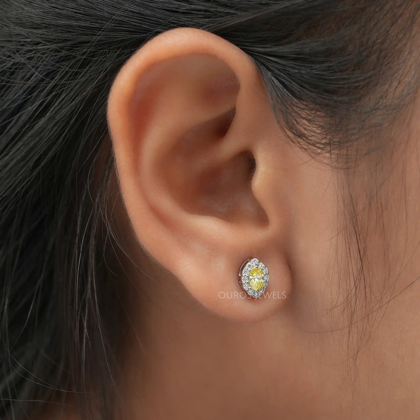Yellow Marquise Cut Halo Studs