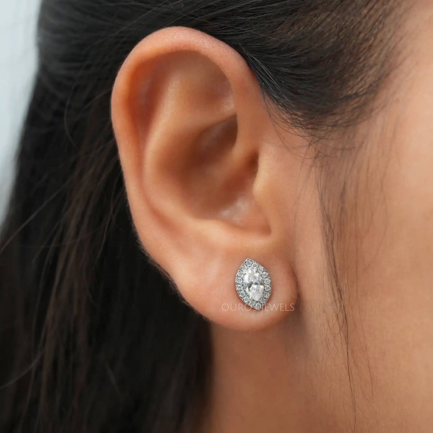 Marquise Cut Diamond Halo Earrings