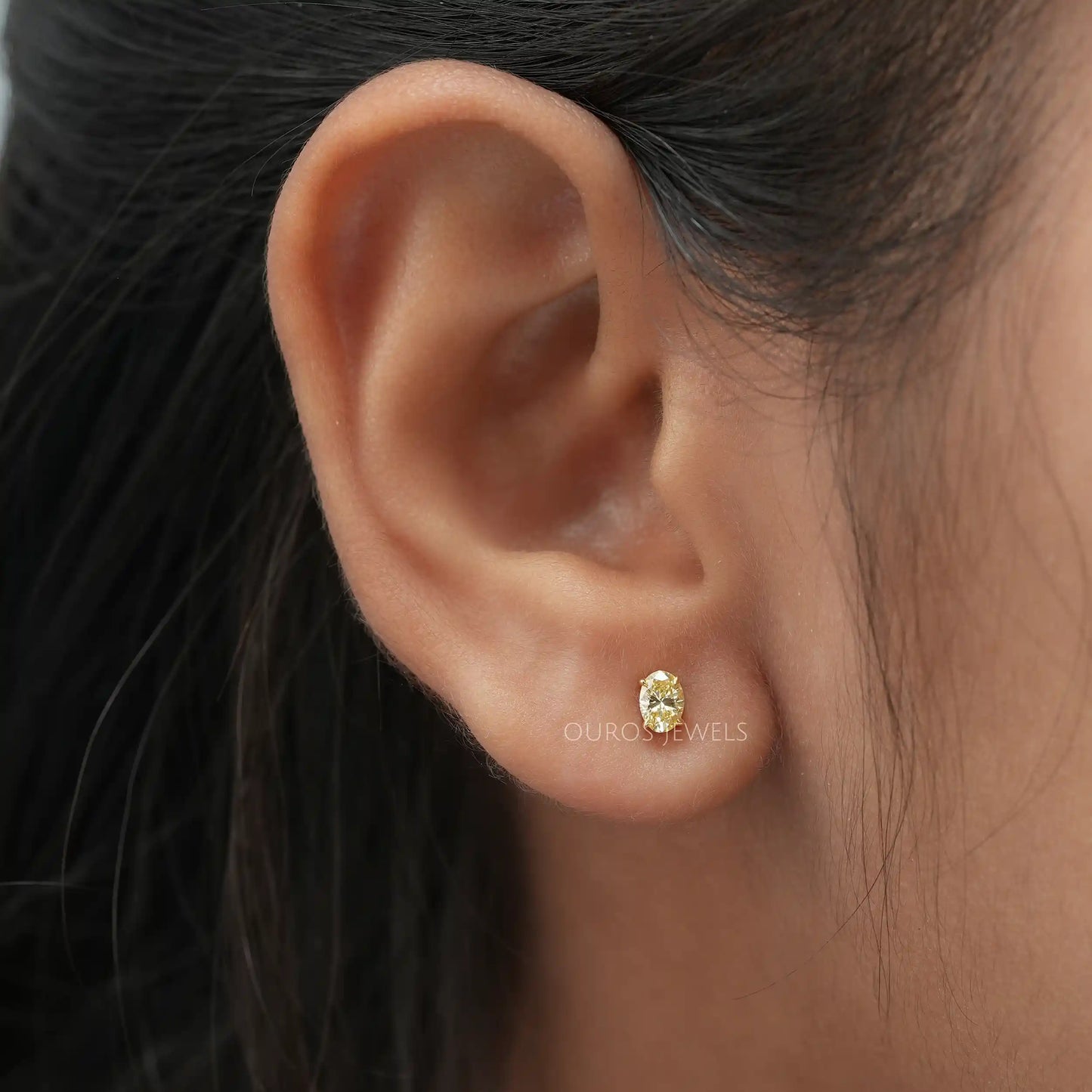 Yellow Oval Shaped Stud Earrings