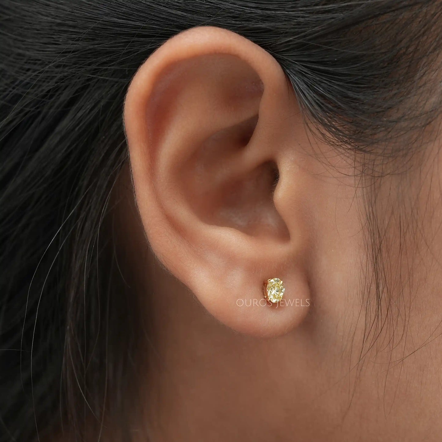 Yellow Oval Shaped Stud Earrings