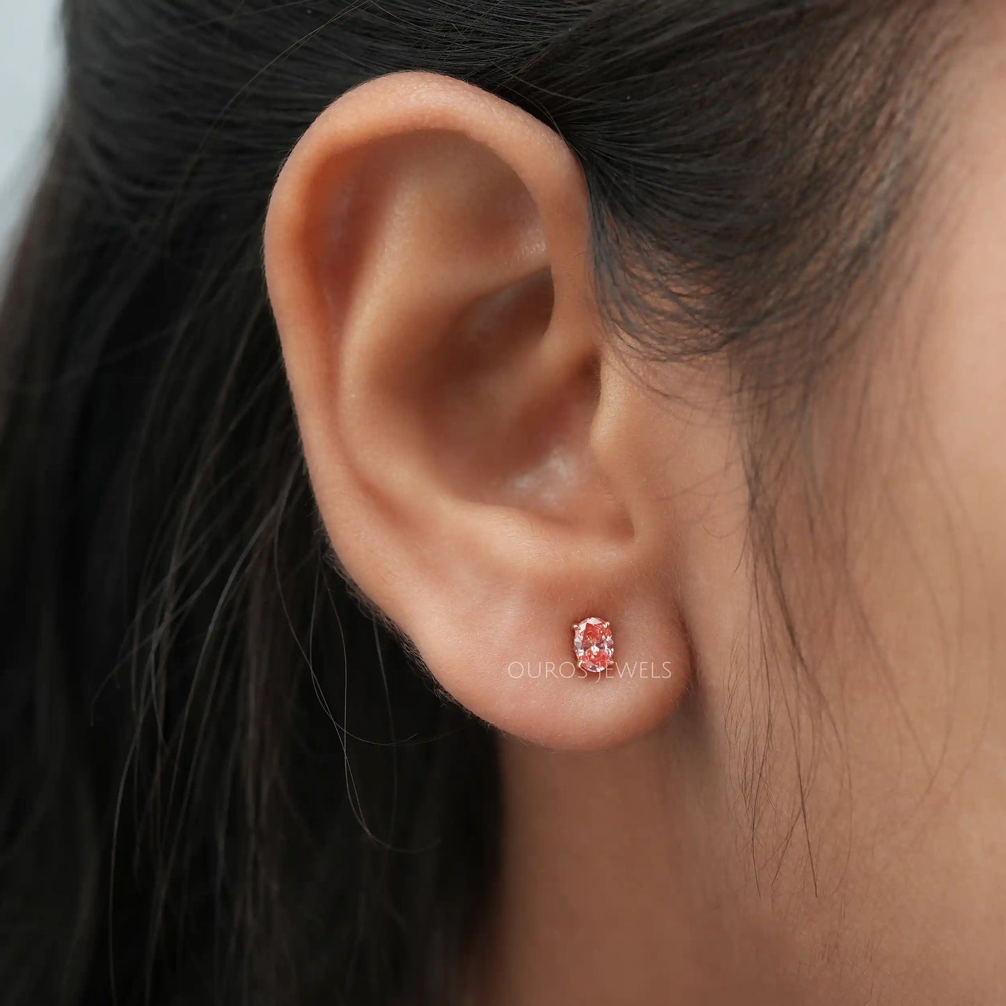 Pink Oval Shaped Stud Earrings