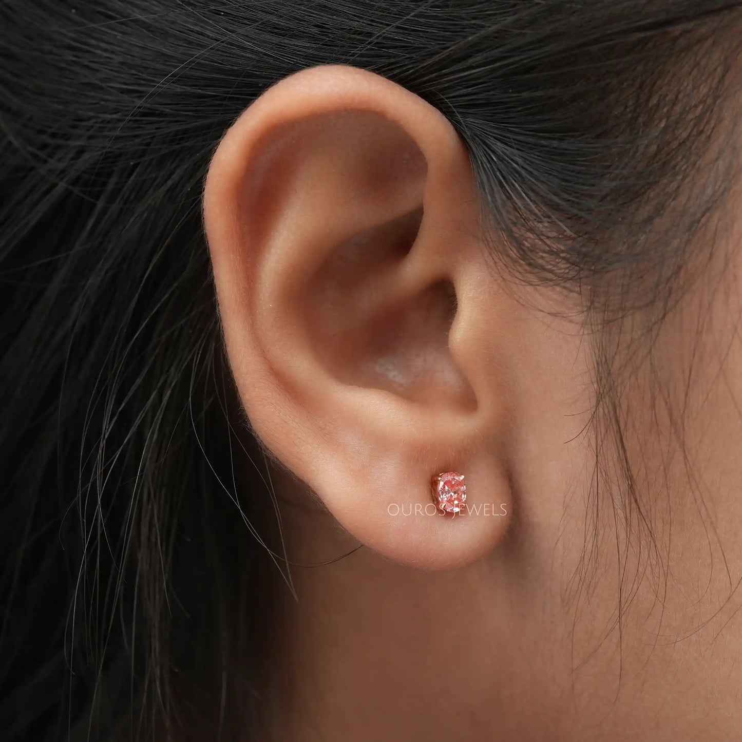 Pink Oval Shaped Stud Earrings
