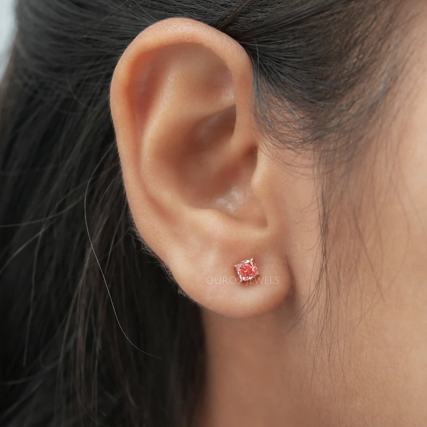 Pink Cushion Cut Stud Earrings