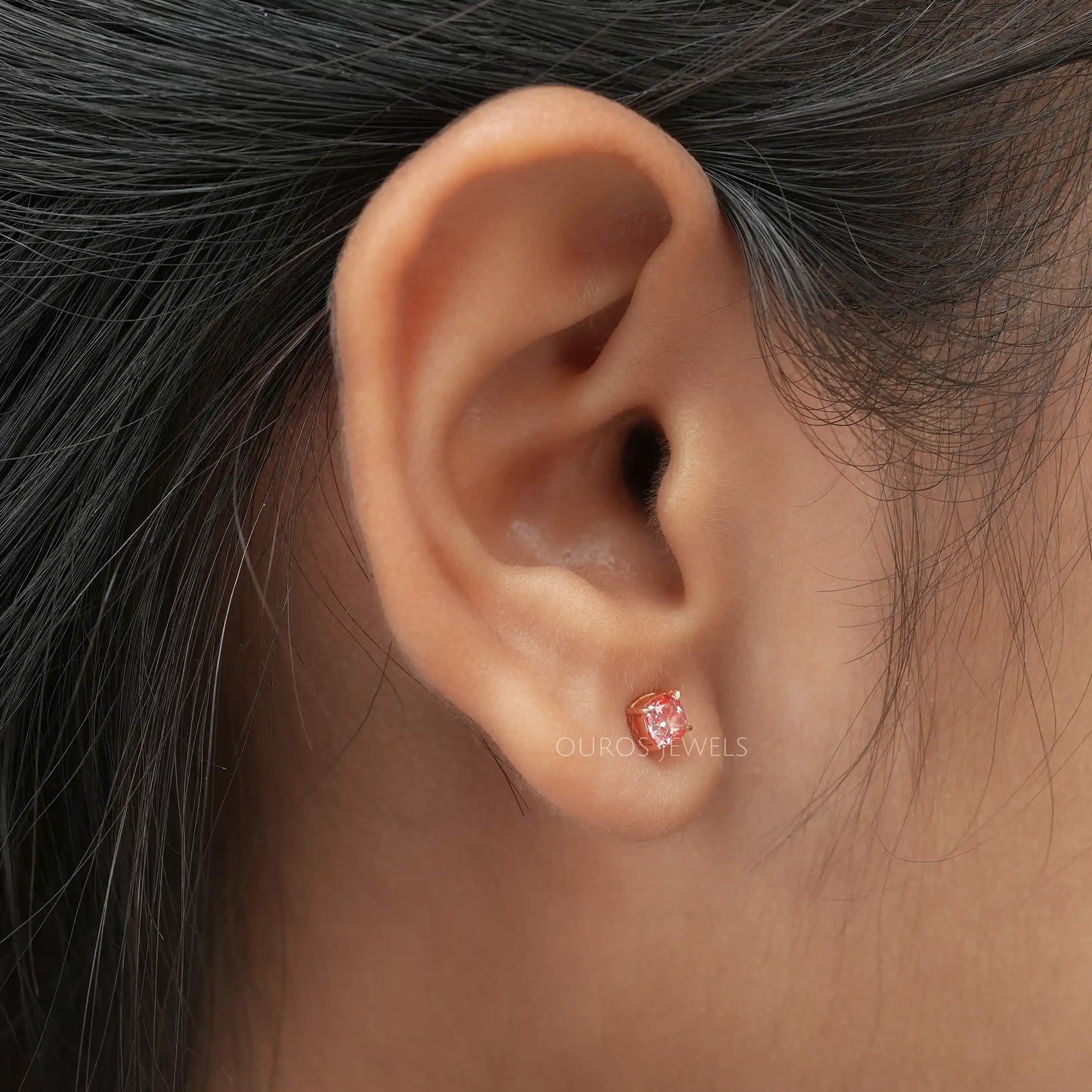 Pink Cushion Cut Stud Earrings