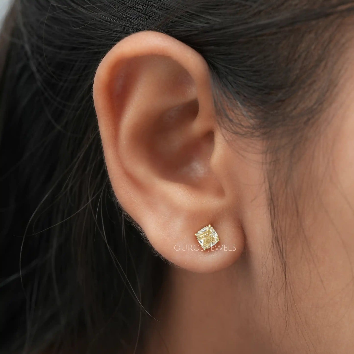 Yellow Cushion Diamond Stud Earrings