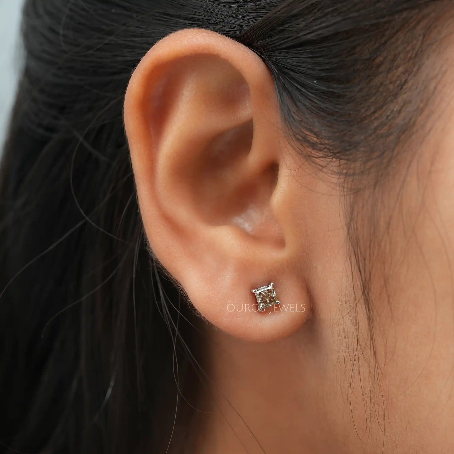 Olive Princess Cut Stud Earrings