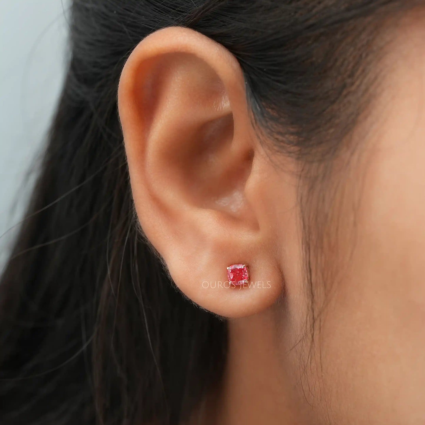 Pink Cushion Cut Stud Earrings