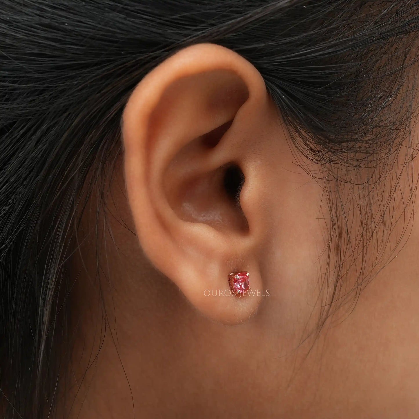 Pink Cushion Cut Stud Earrings