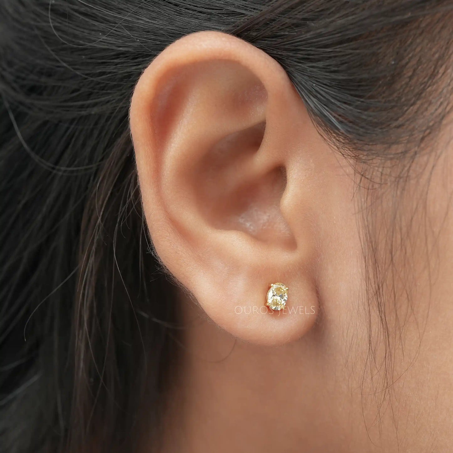 Yellow Oval Cut Stud Earrings