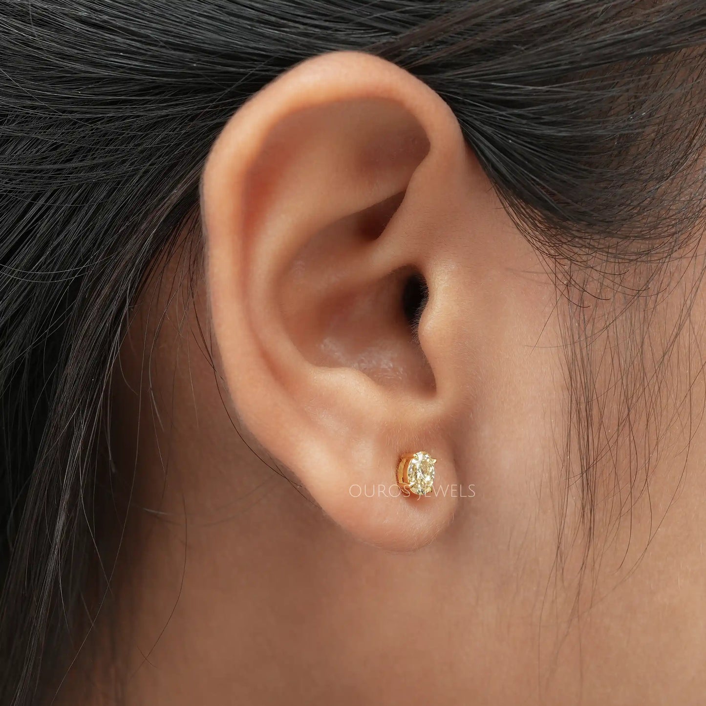 Yellow Oval Cut Stud Earrings