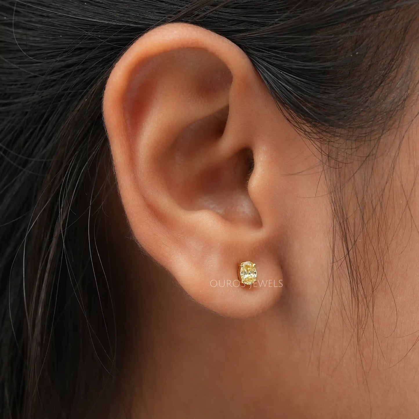 Yellow Oval Cut Stud Earrings