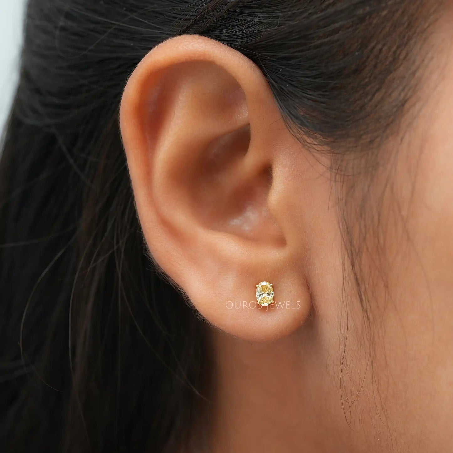 Yellow Oval Cut Stud Earrings