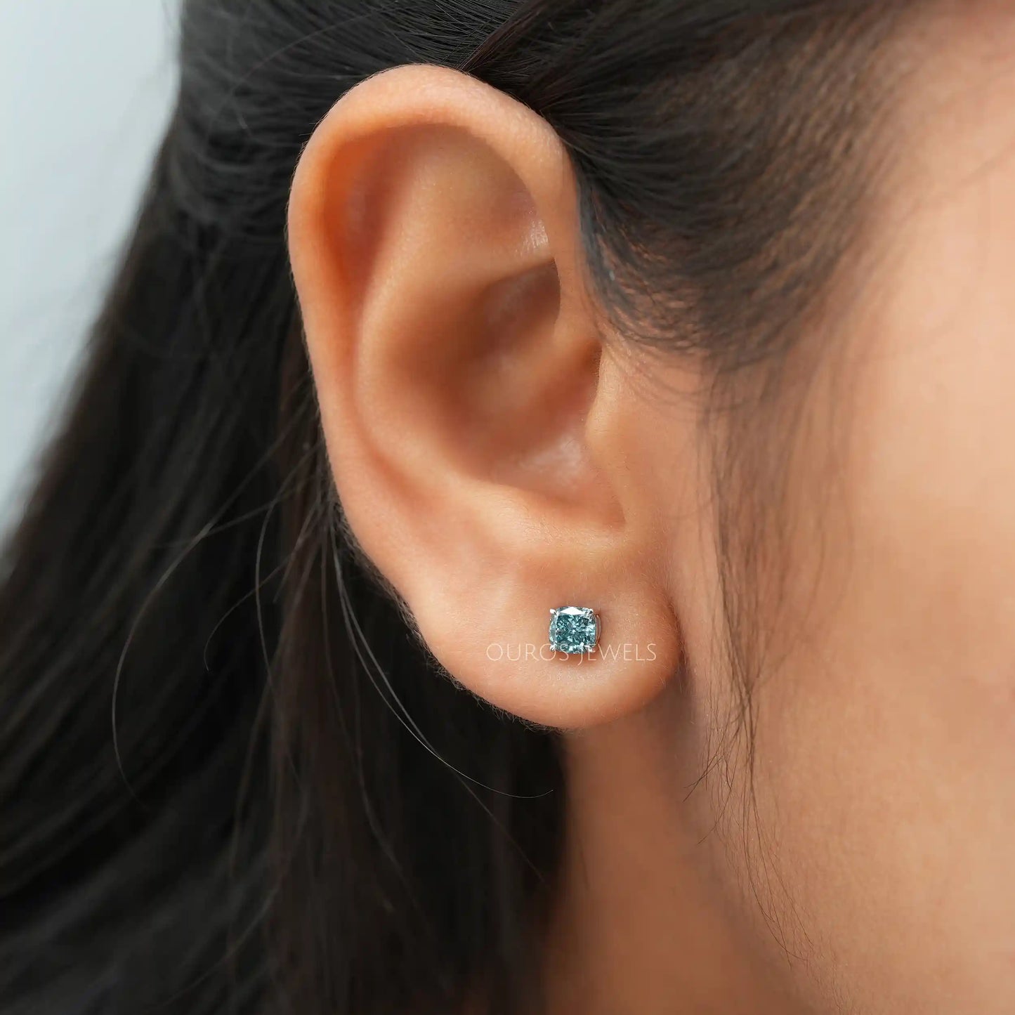 Blue Cushion Cut Stud Earrings