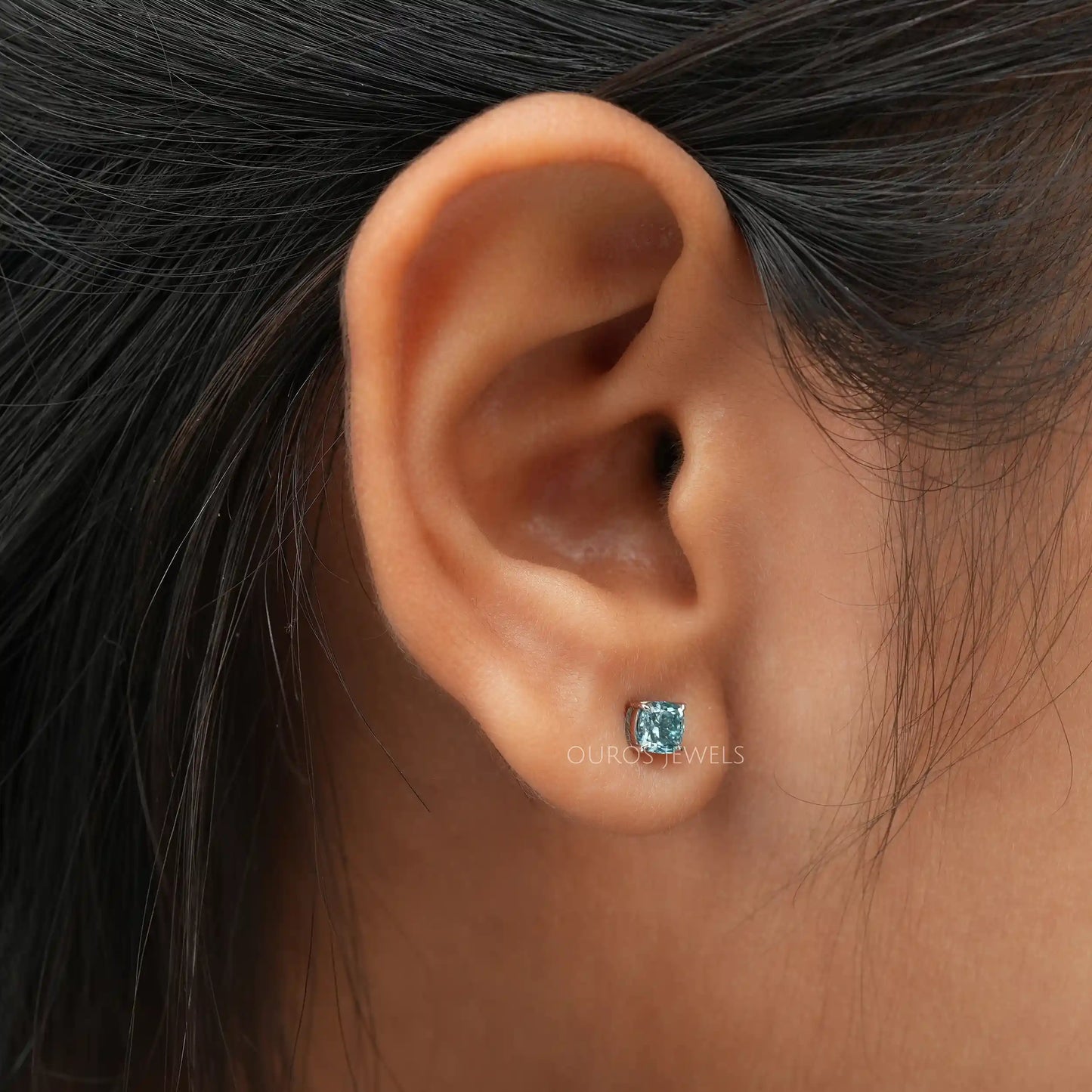 Blue Cushion Cut Stud Earrings
