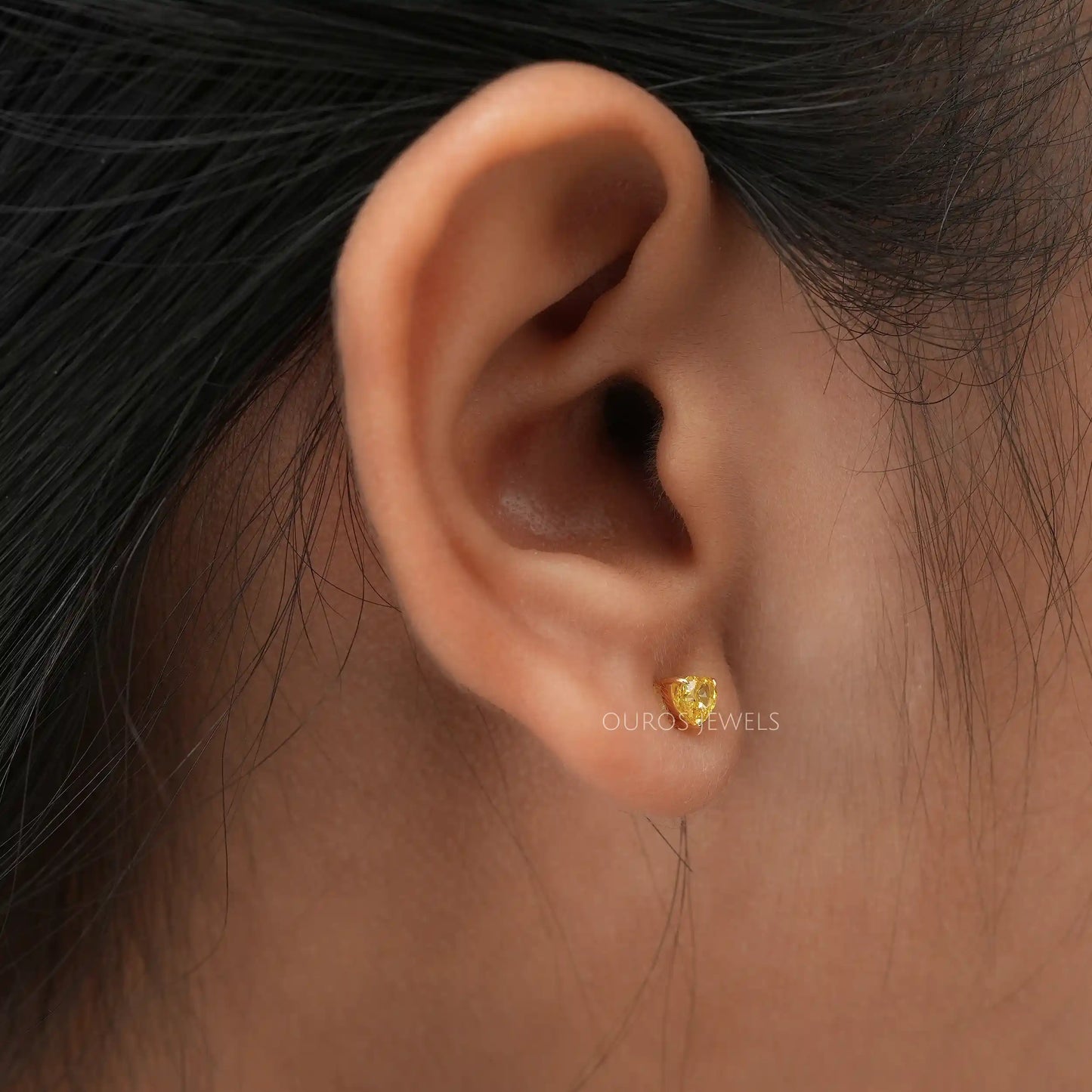 Yellow Heart Lab Diamond Stud