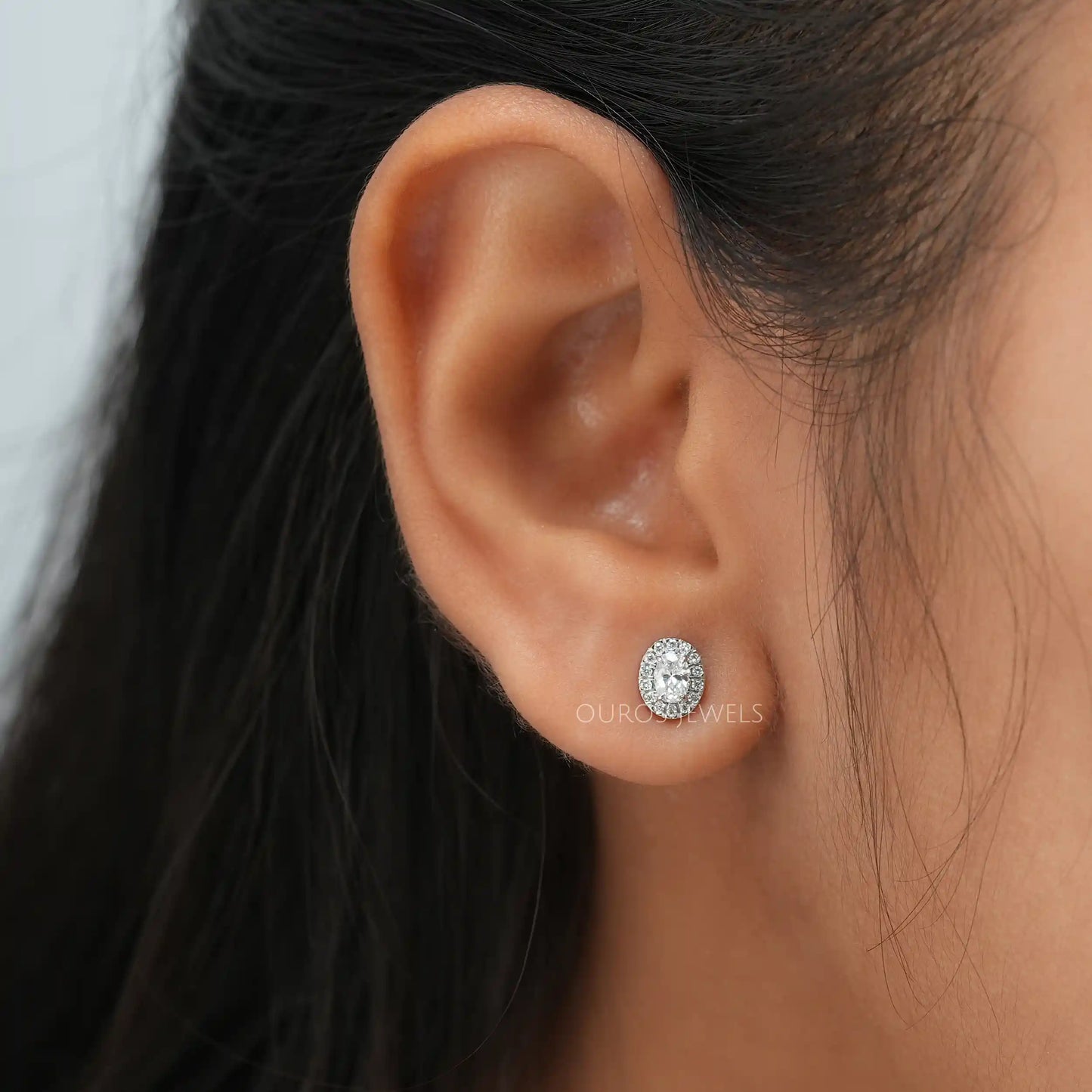 Oval Cut Lab Diamond Halo Earrings