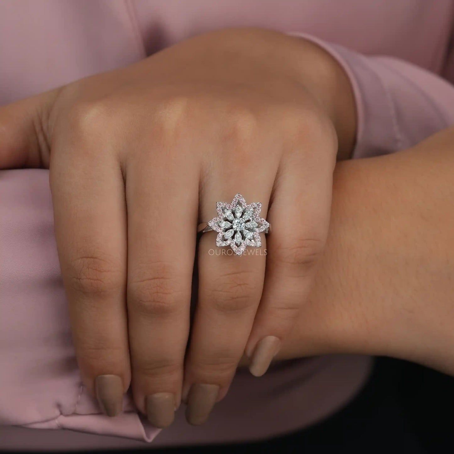 Flower Shape Round Cluster Diamond Ring