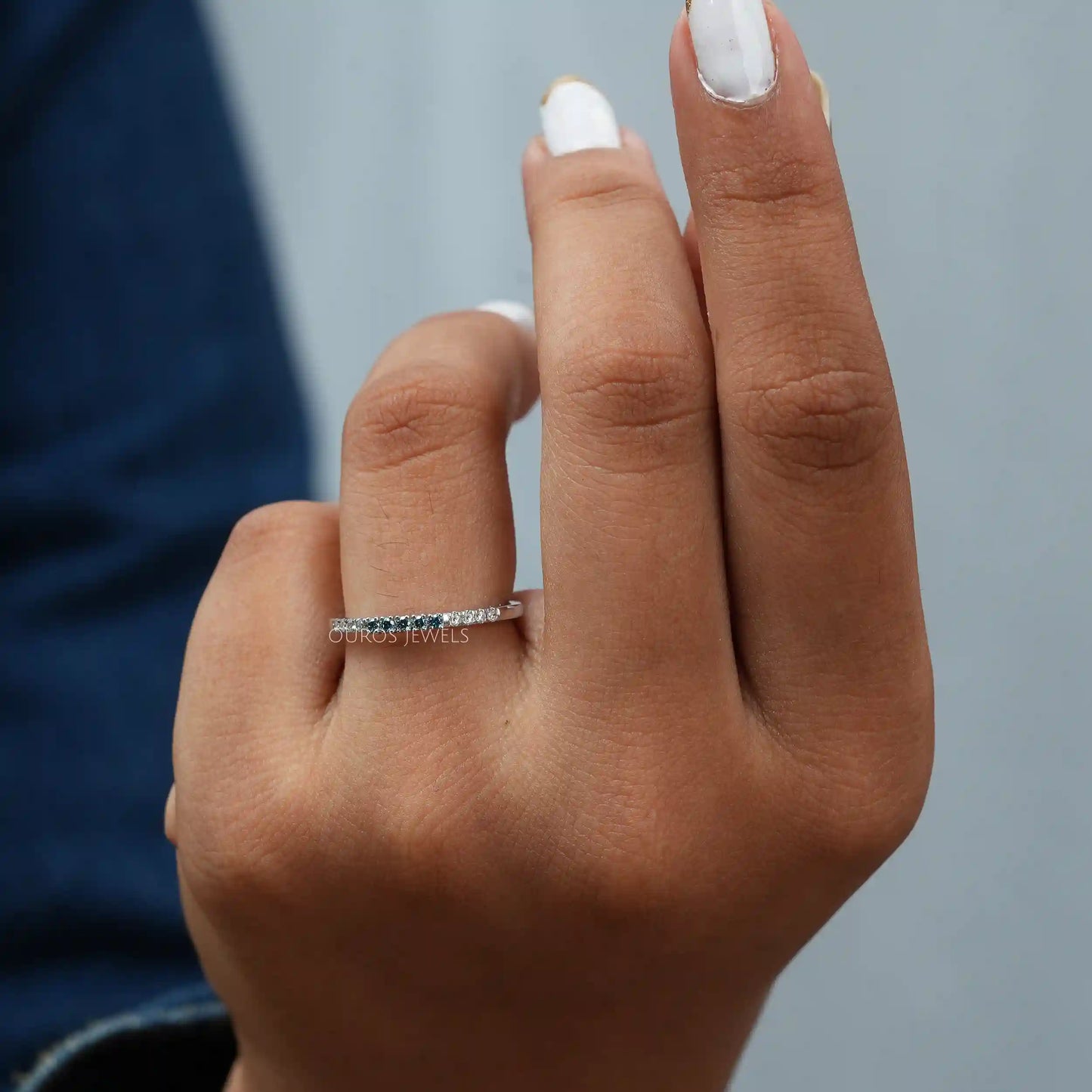 Blue Round Diamond Half Eternity Ring