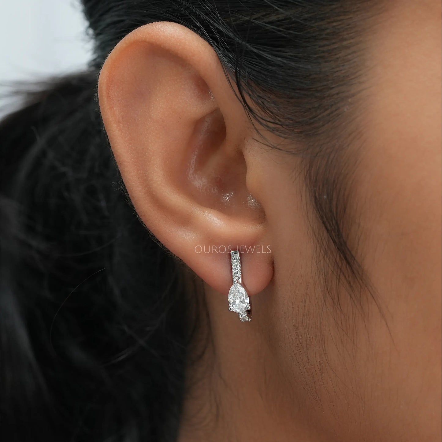 Pear & Round Cut Half Hoops Earring