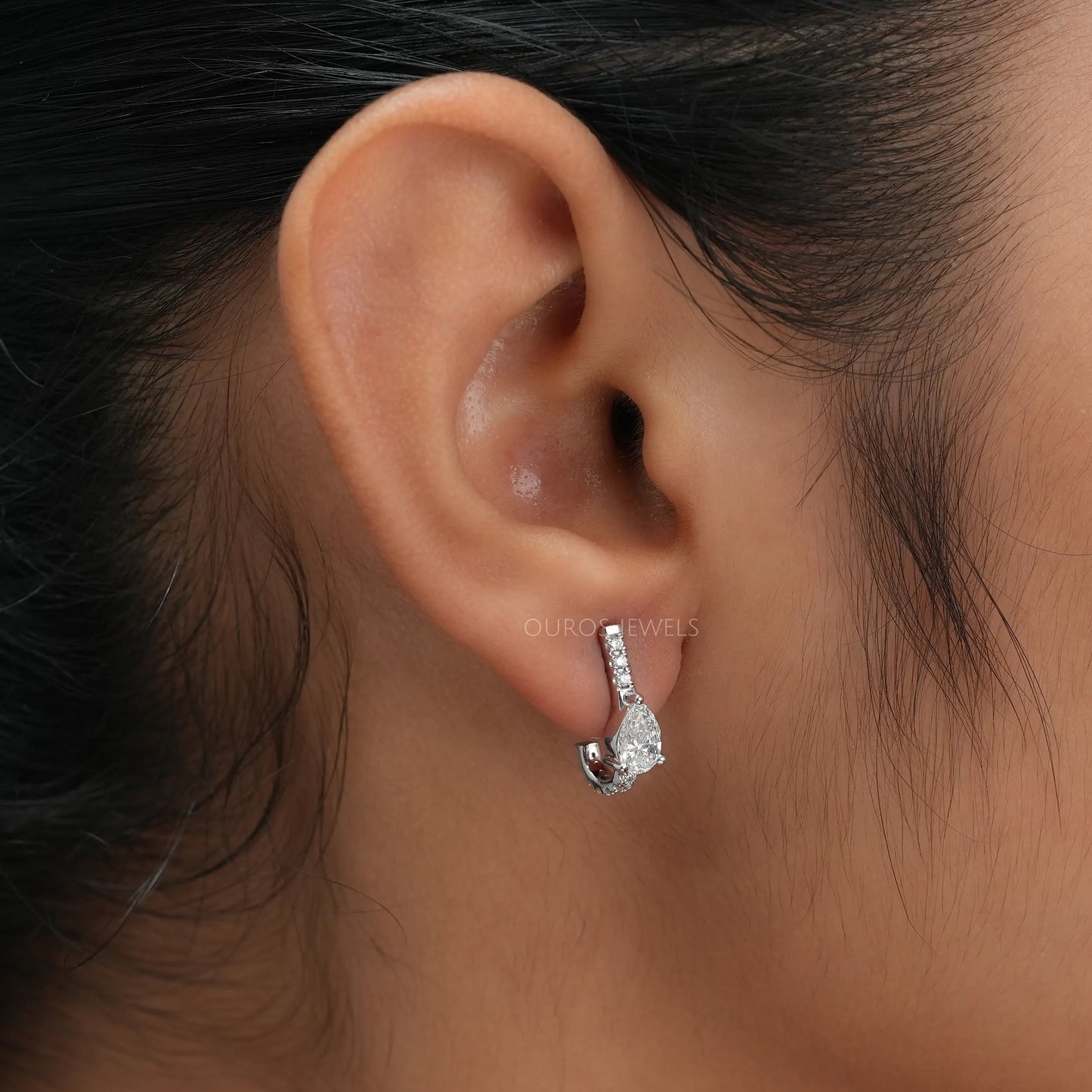 Pear & Round Cut Half Hoops Earring