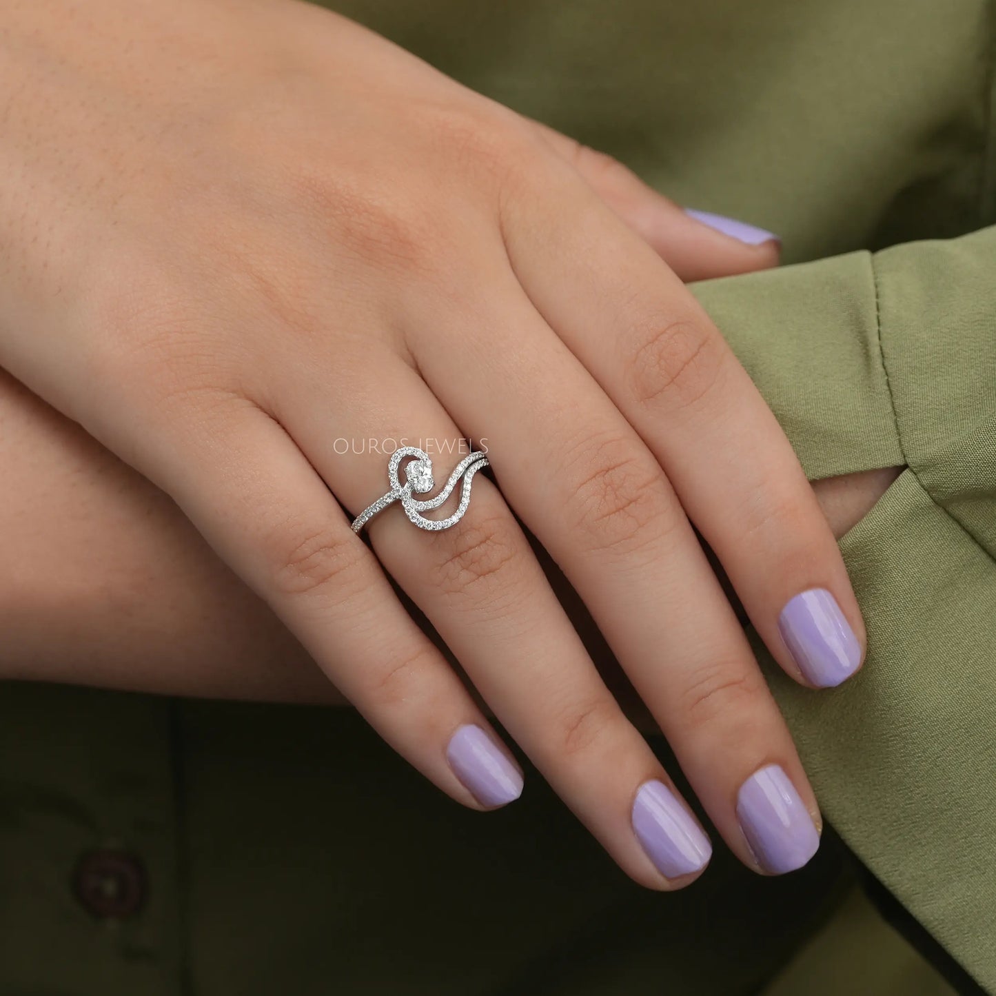 Oval Cut Curved Diamond Engagement Ring