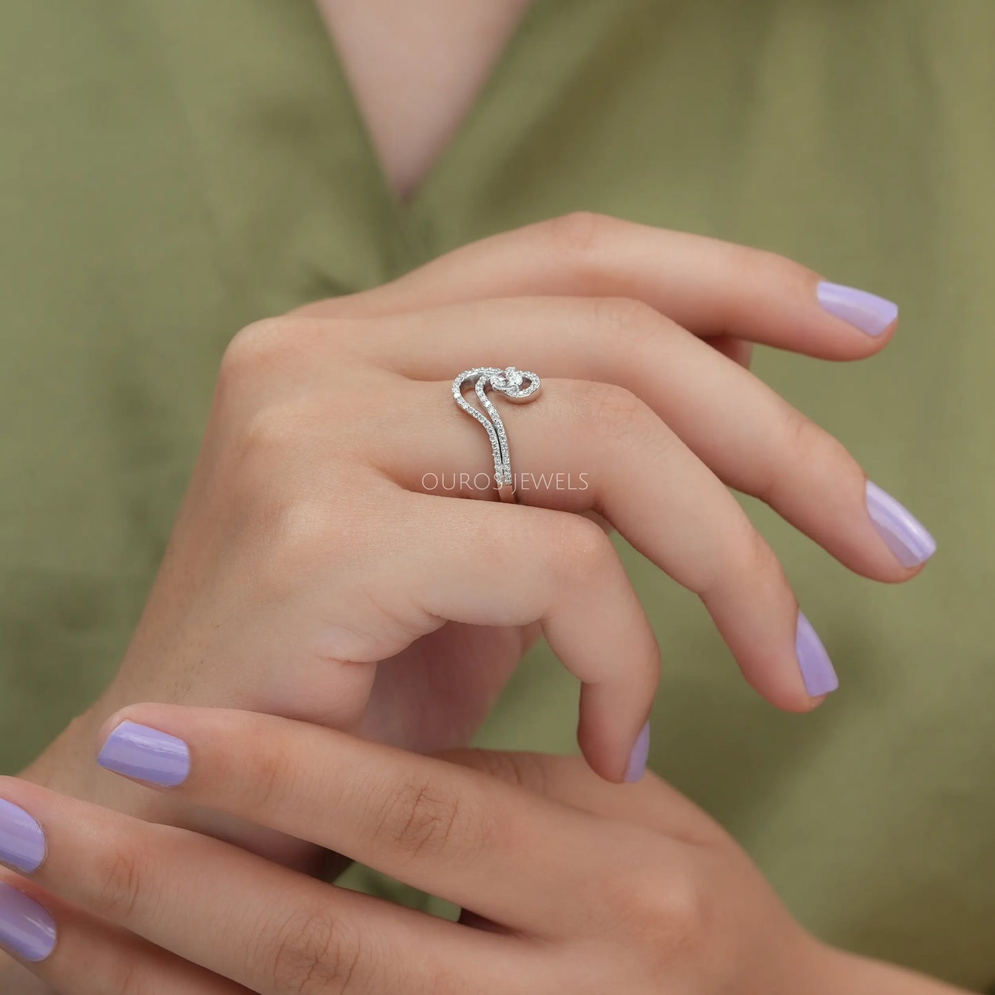 Oval Cut Curved Diamond Engagement Ring