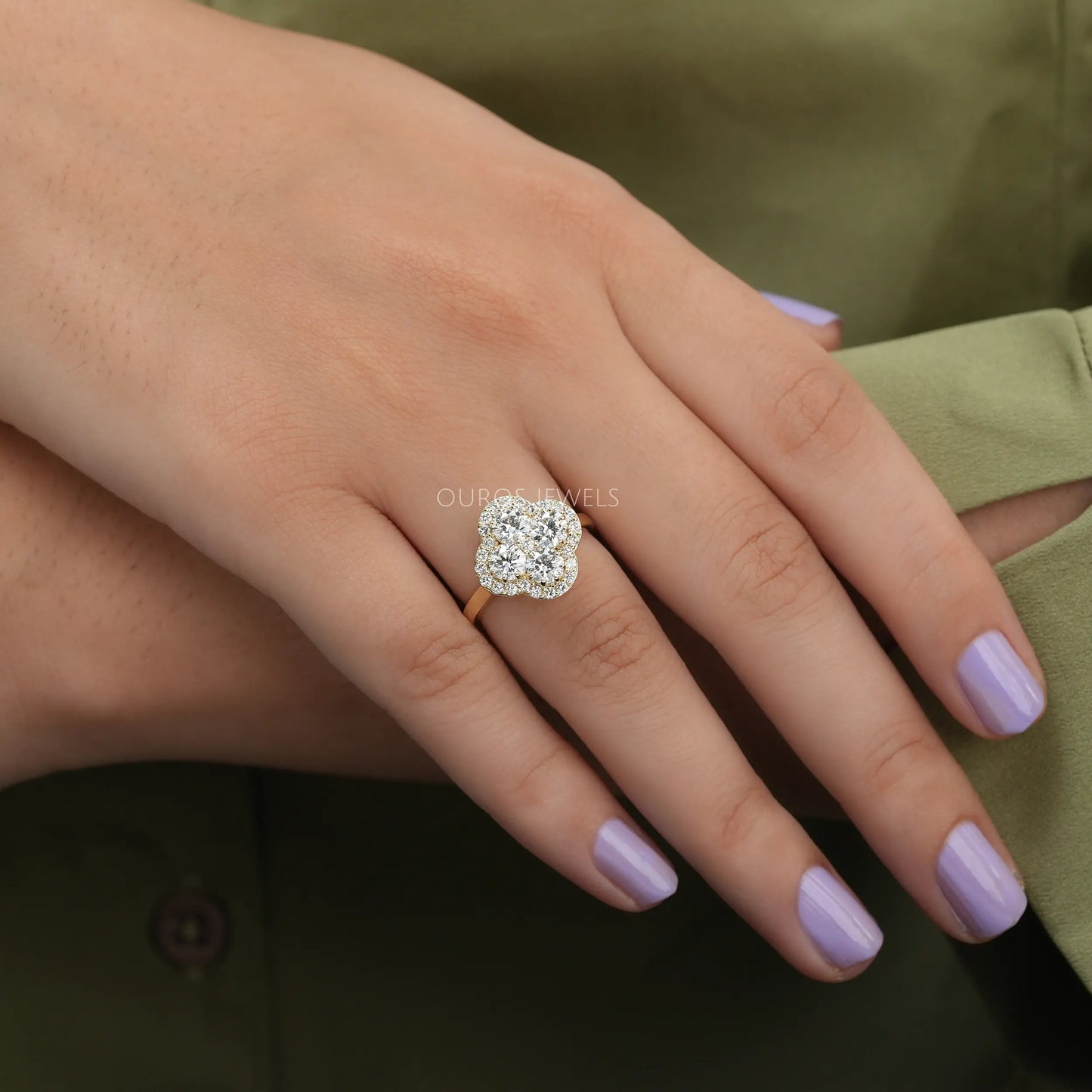 Floral Style Round Diamond Halo Ring