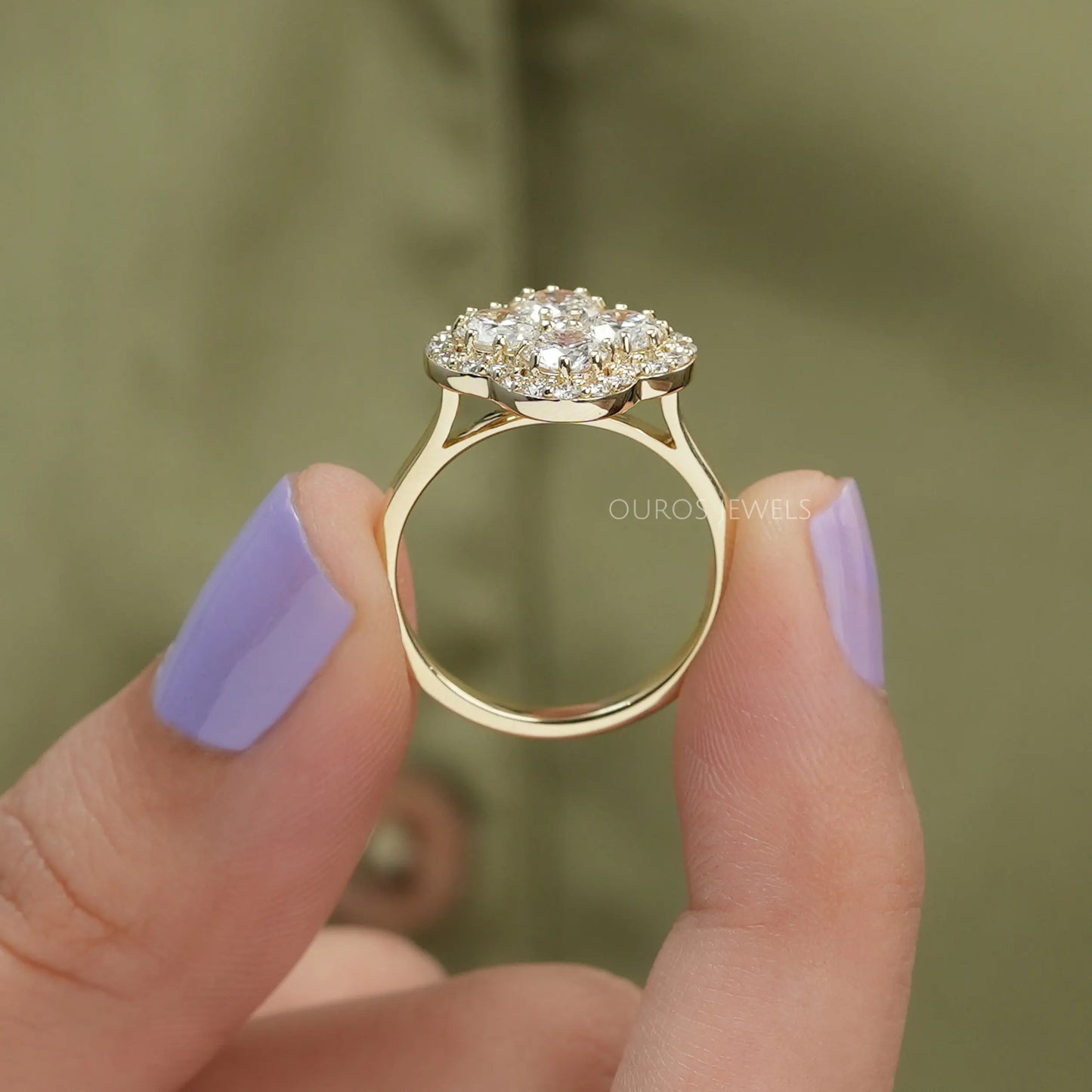 Floral Style Round Diamond Halo Ring