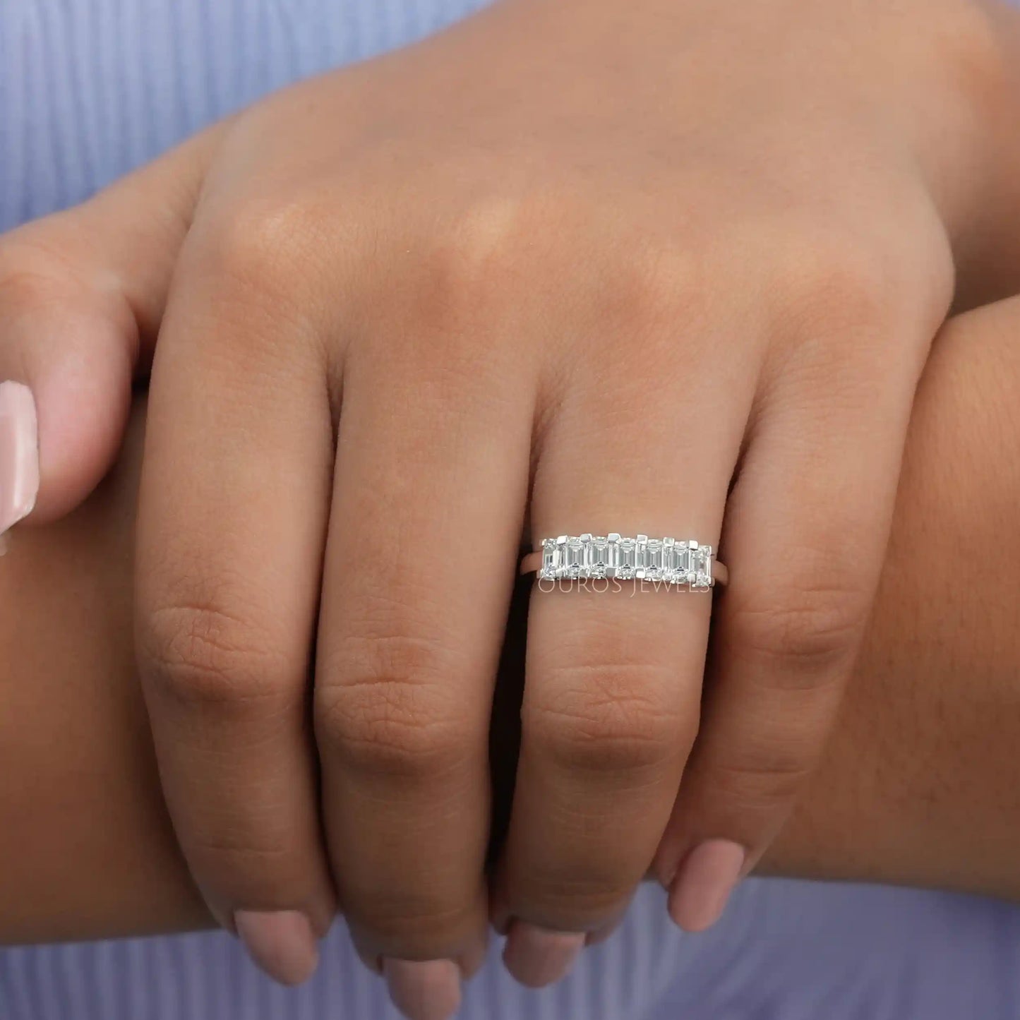 Emerald Cut Seven Stone Band