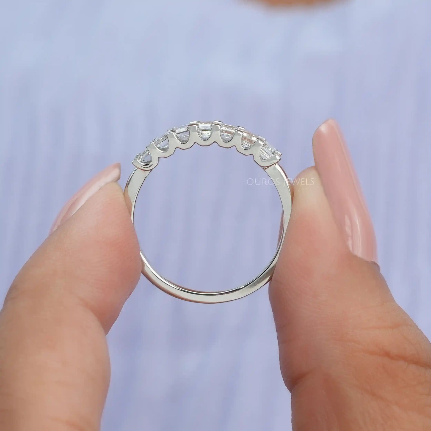 Emerald Cut Seven Stone Band