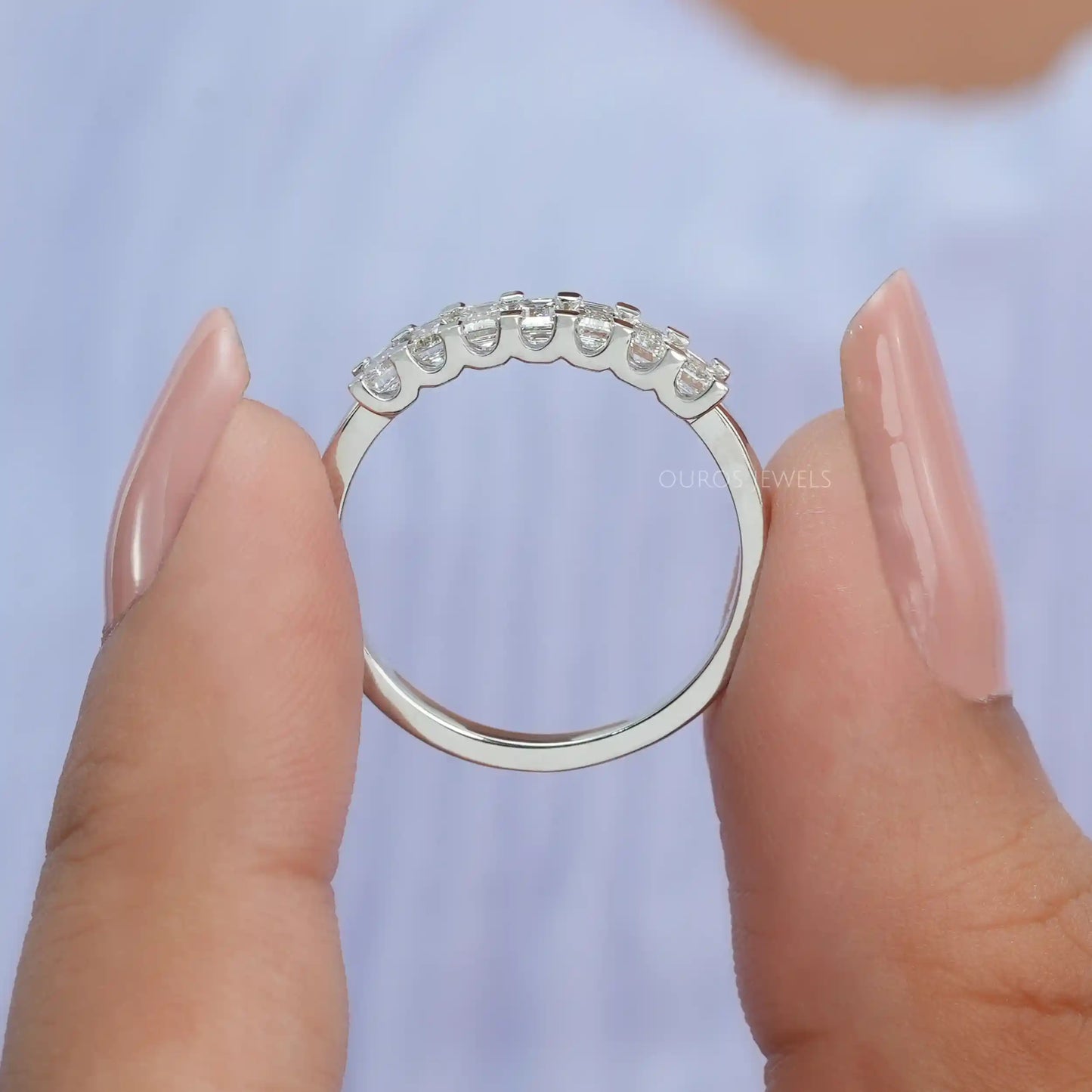 Emerald Lab Diamond 7 Stone Band