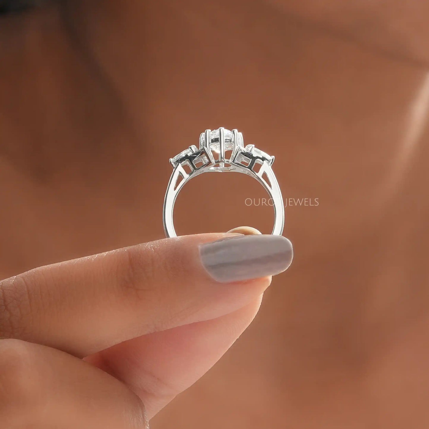 Step Cut Moval Diamond 3 Stone Ring