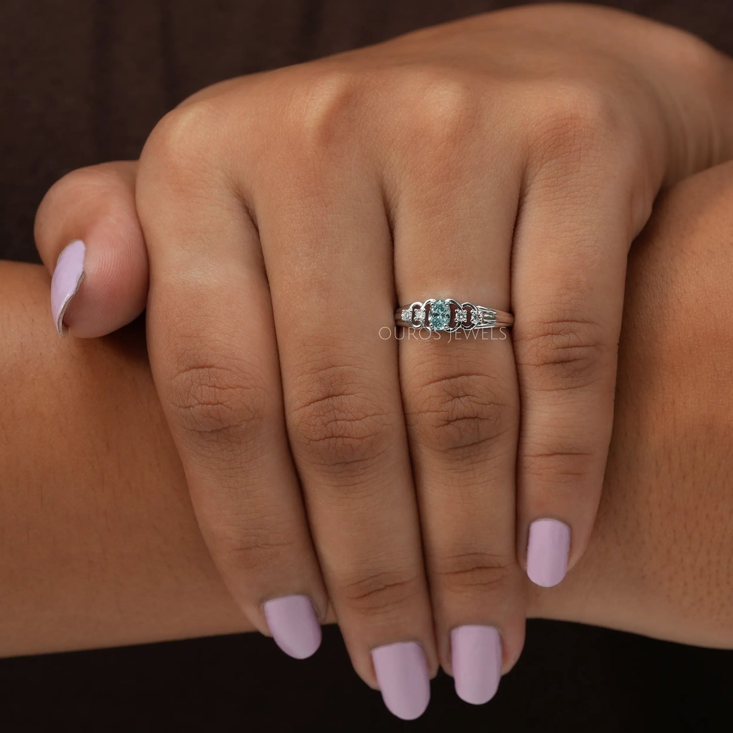 Bluish Green Oval Cut Dainty Ring