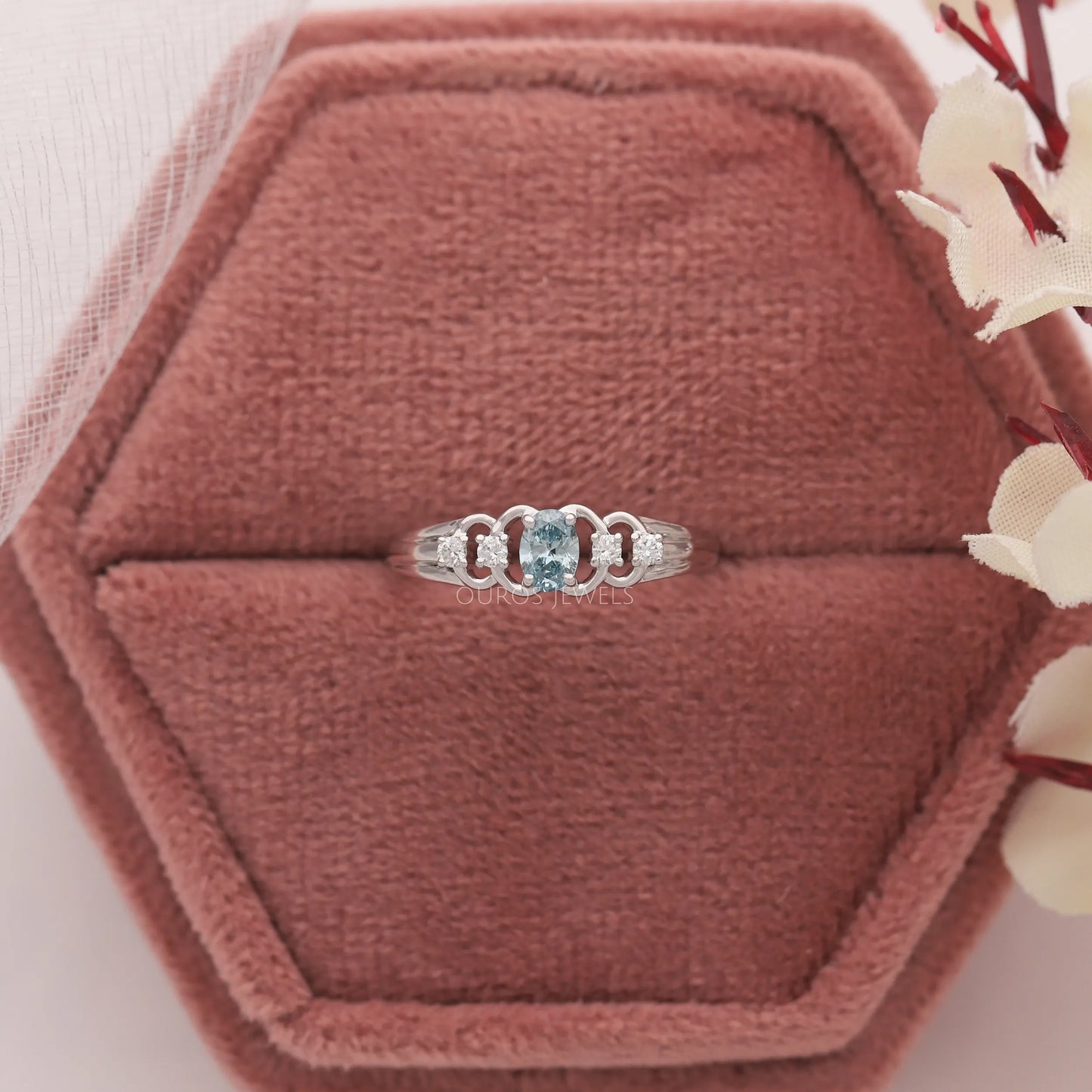Bluish Green Oval Cut Dainty Ring