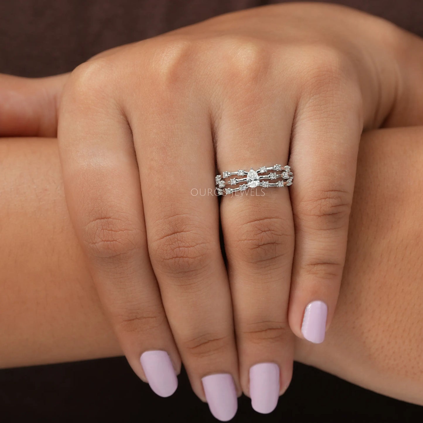 Pear Cut Diamond Triple Row Ring