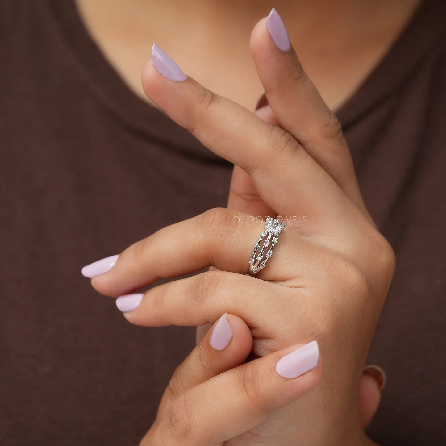 Pear Cut Diamond Triple Row Ring