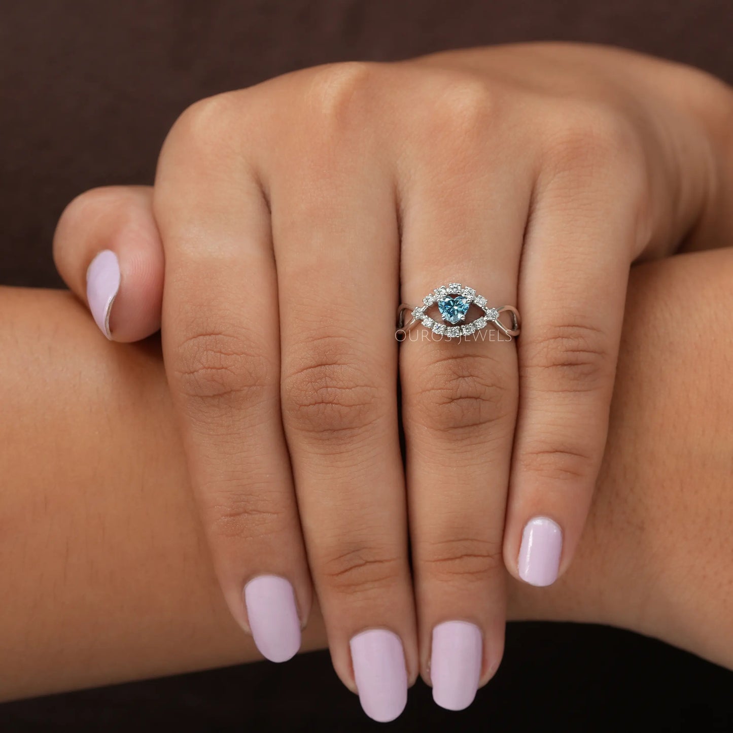 Blue Heart Cut Halo Infinity Diamond Ring