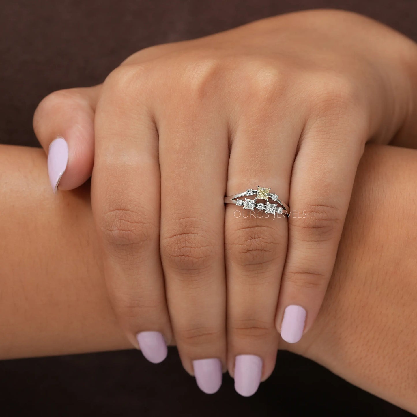 Princess And Round Cut Lab Diamond Cluster Ring