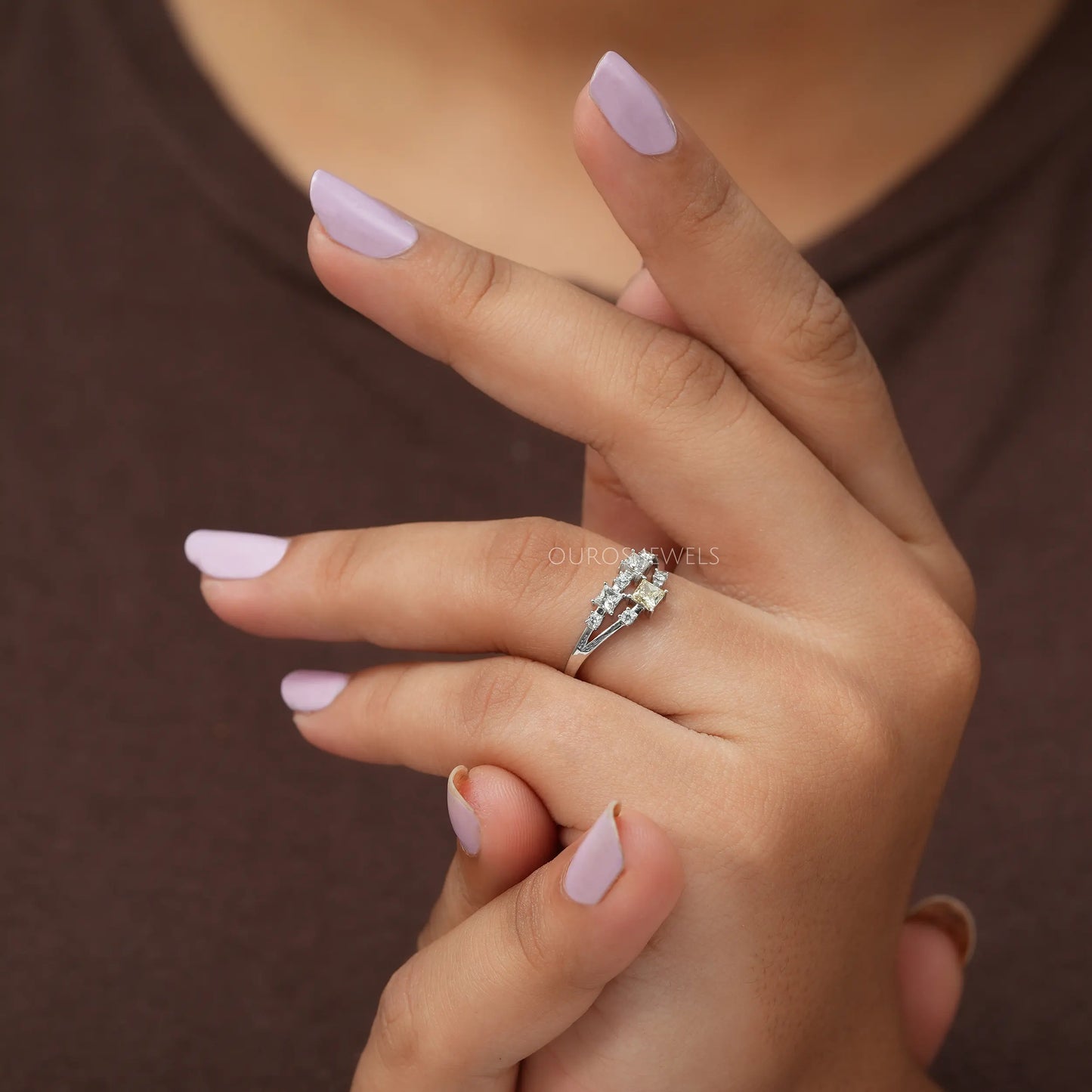 Princess And Round Cut Lab Diamond Cluster Ring