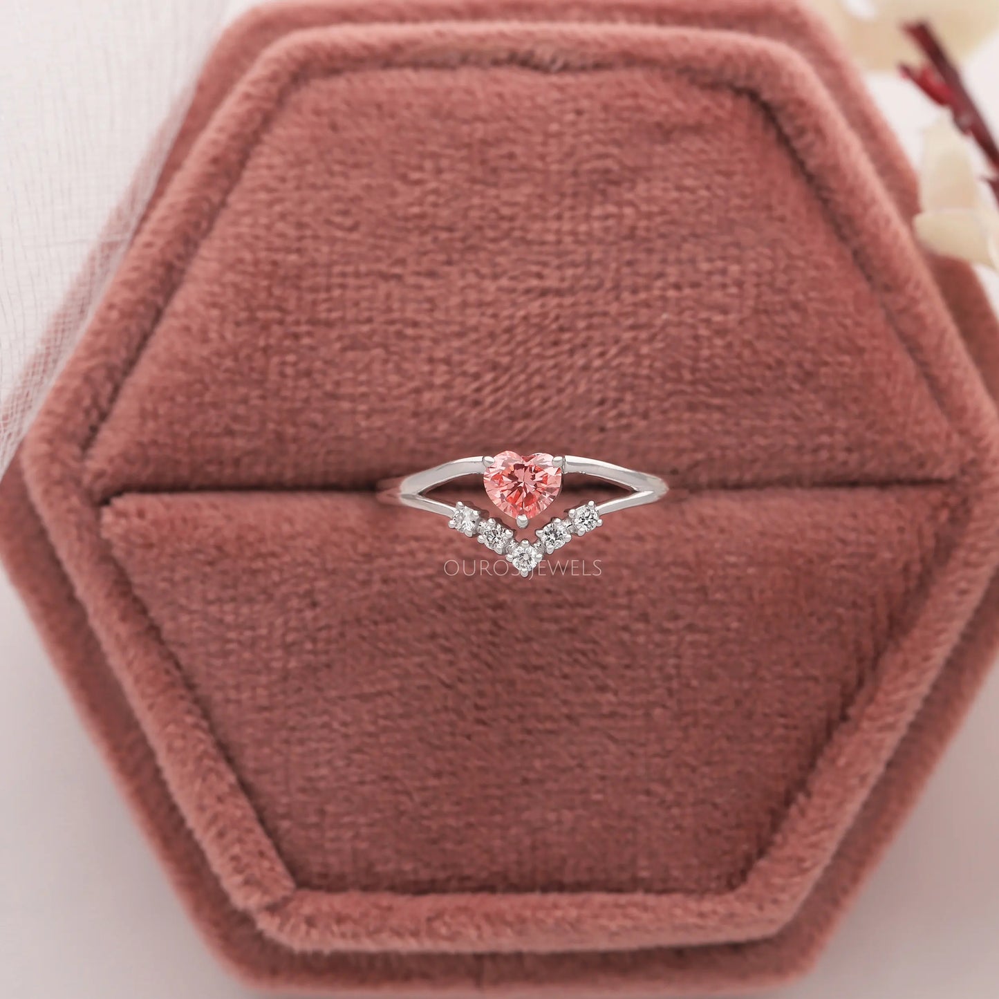 Pink Heart Curved Cluster Diamond Dainty Ring