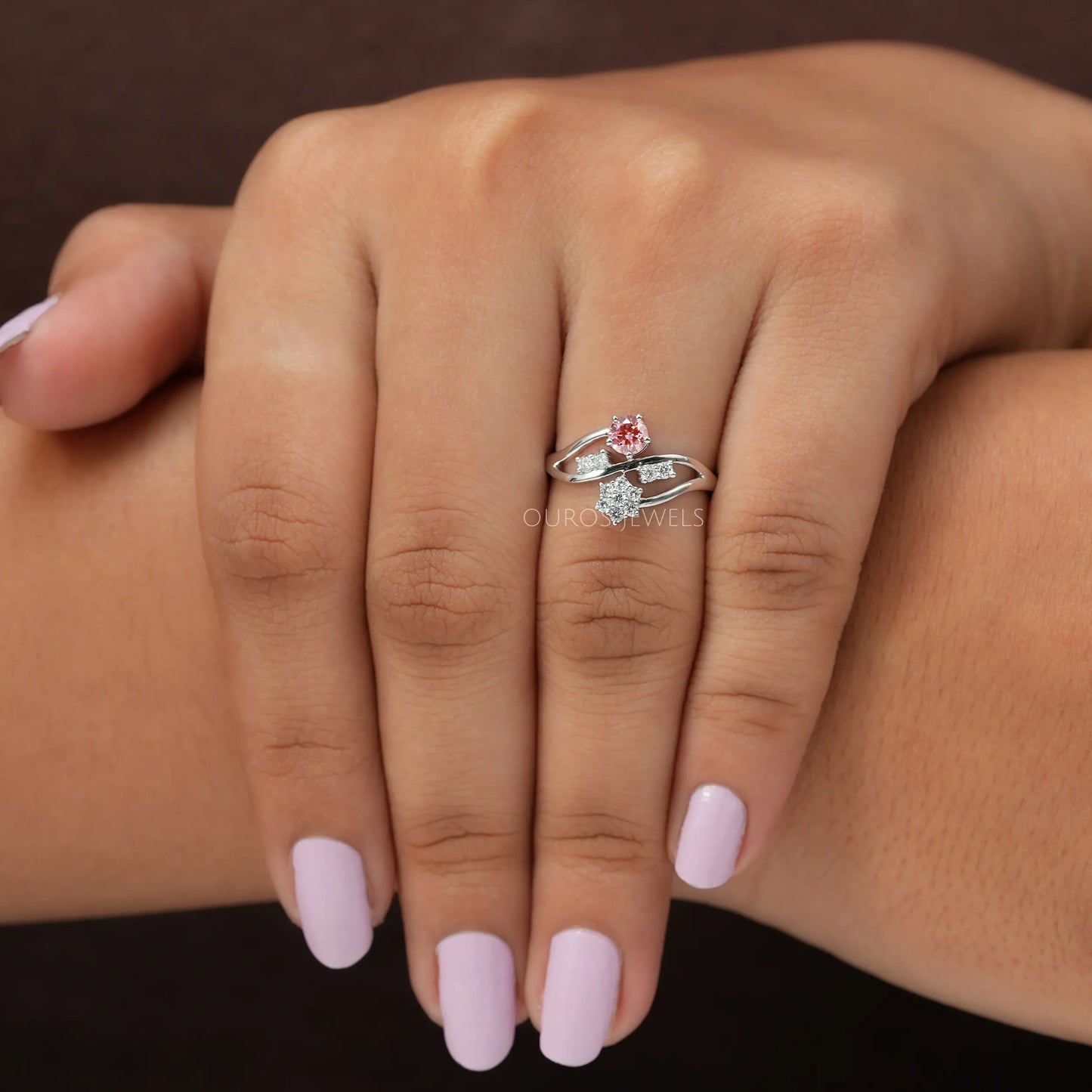 Floral Style Pink Round Cluster Ring