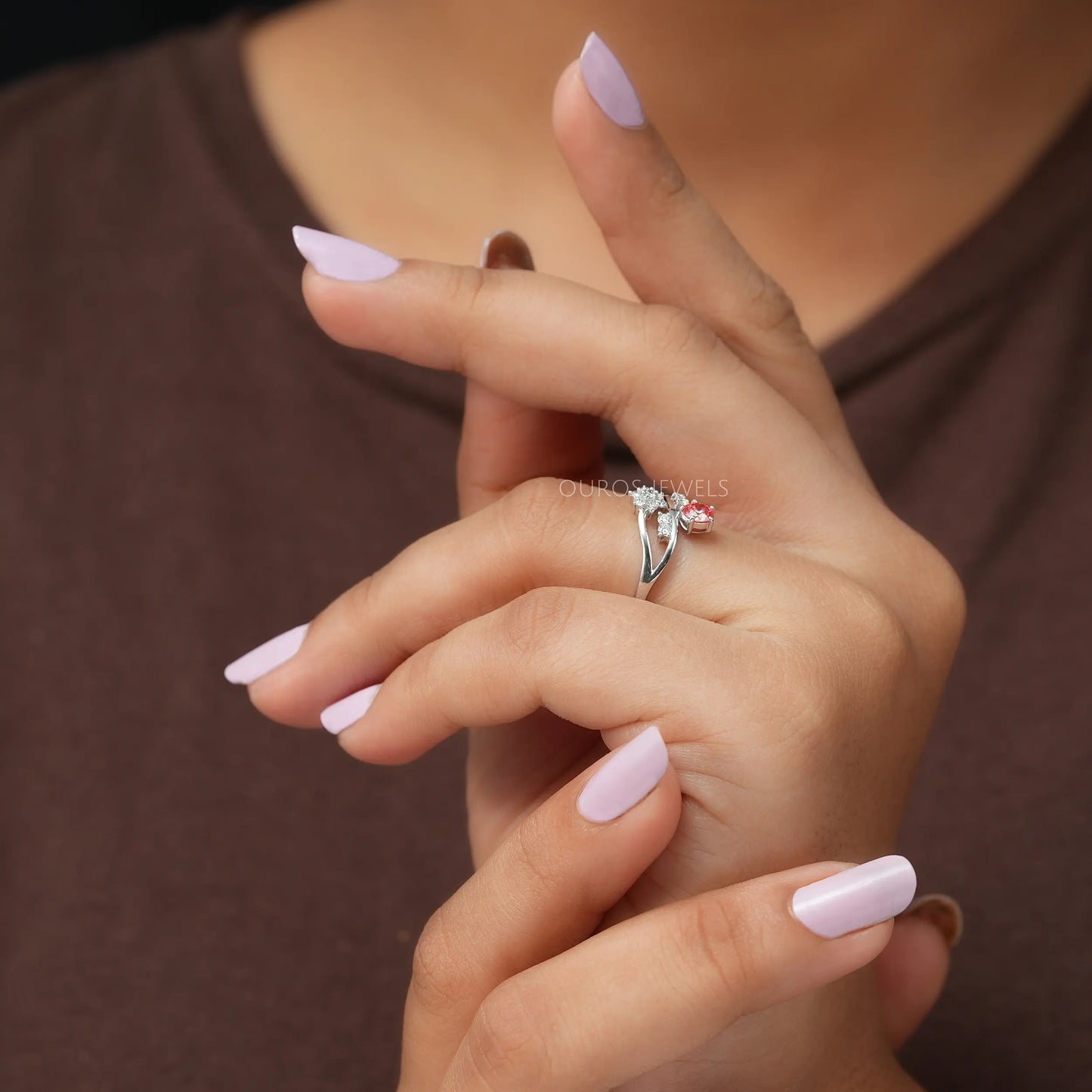 Floral Style Pink Round Cluster Ring