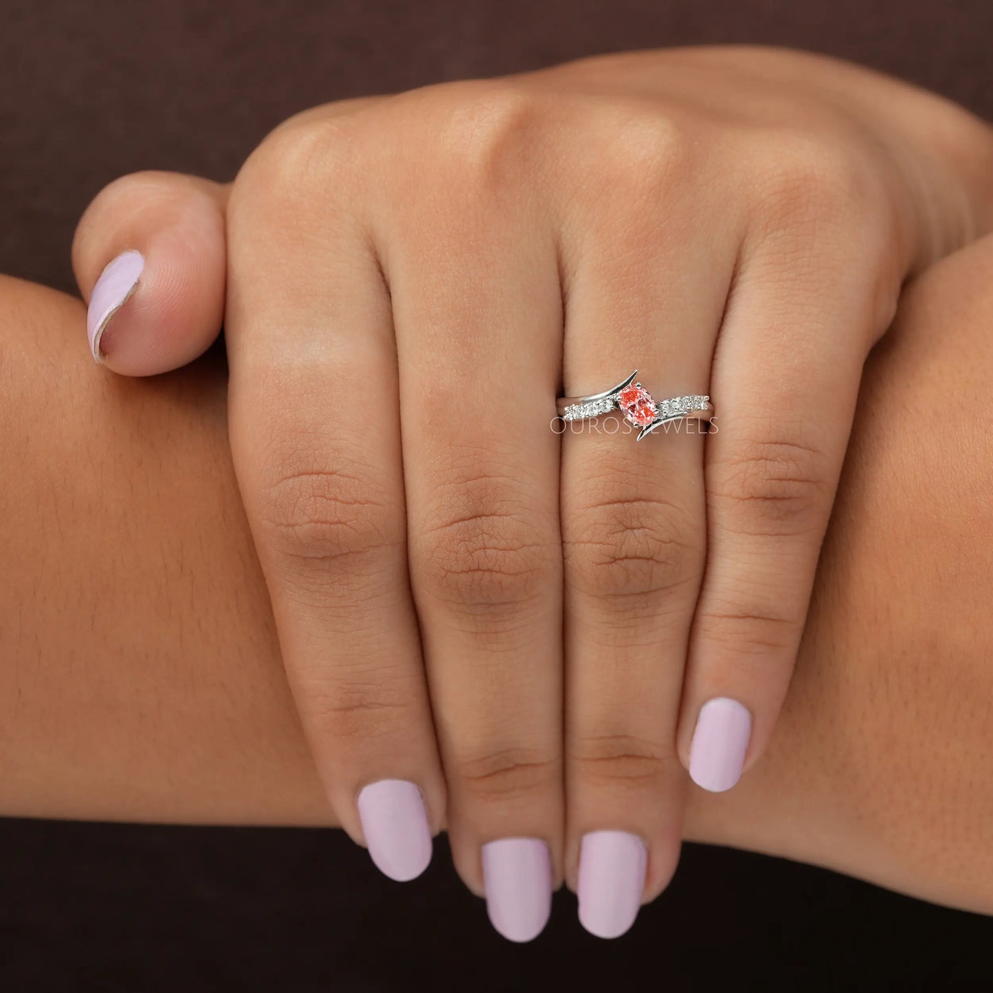 Pink Oval Bypass Engagement Ring