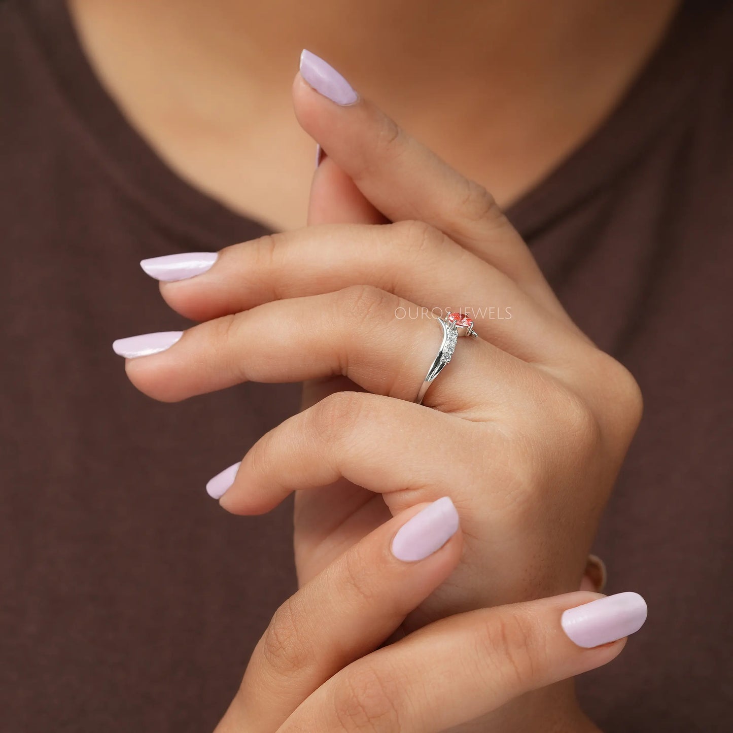 Pink Oval Bypass Engagement Ring