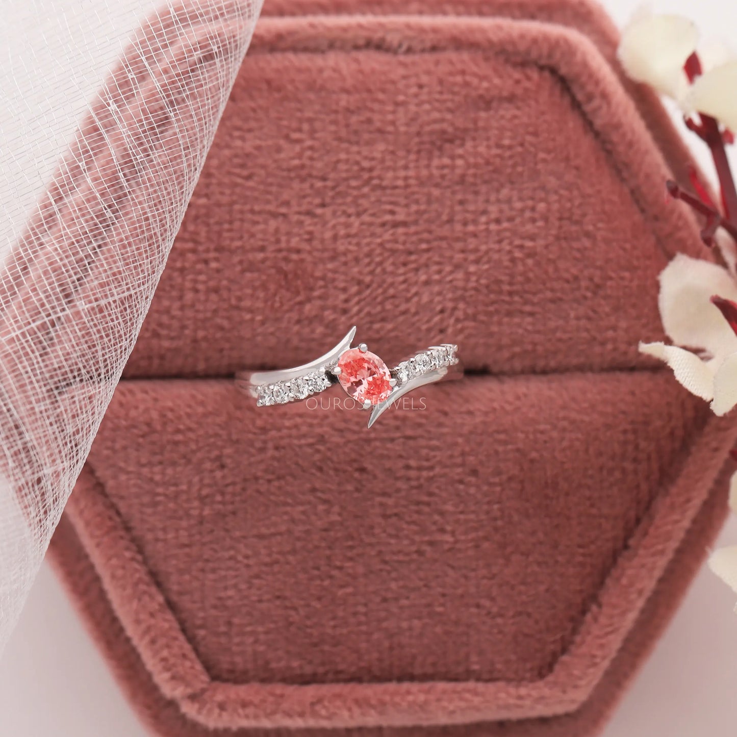 Pink Oval Bypass Engagement Ring