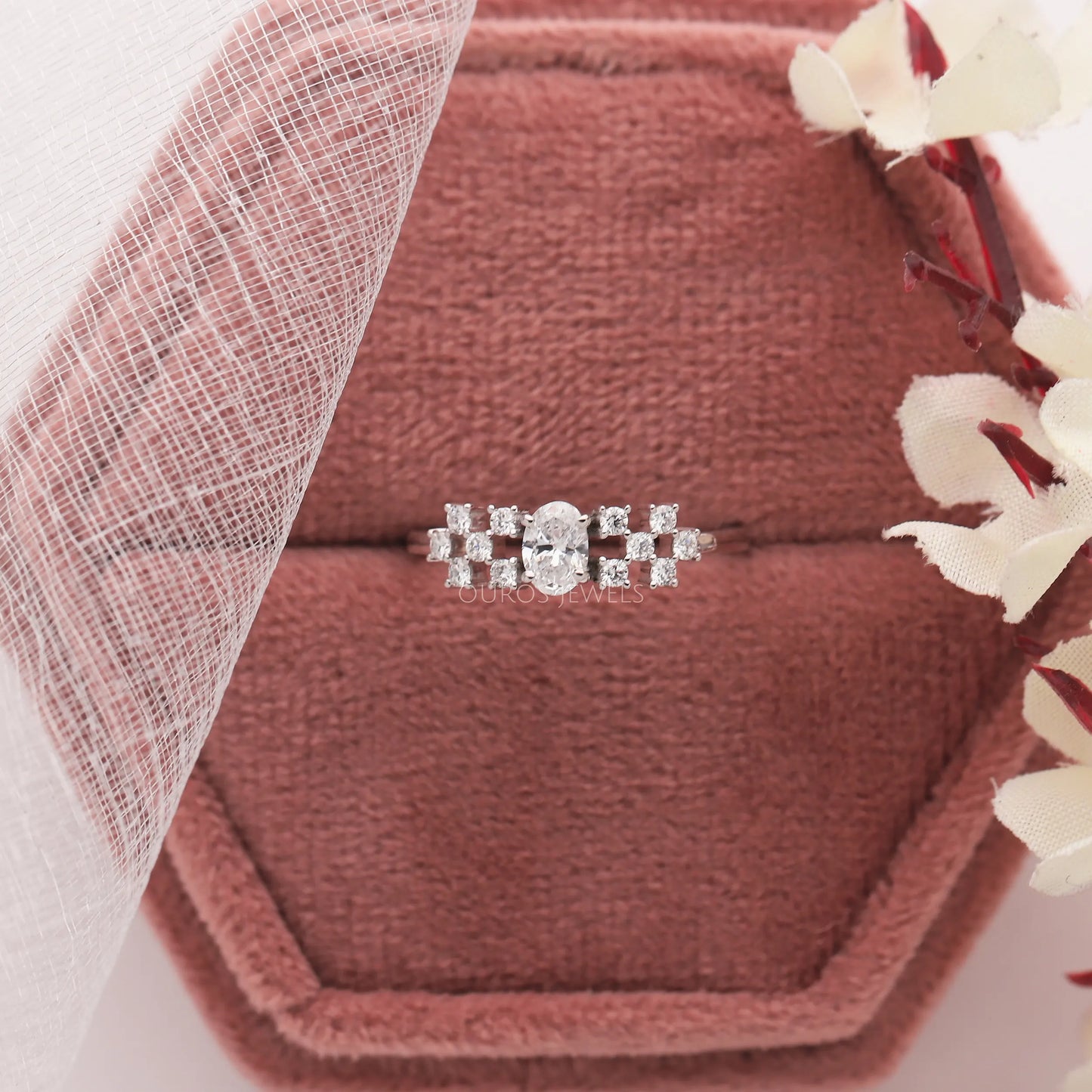 Oval And Round Cluster Engagement Ring